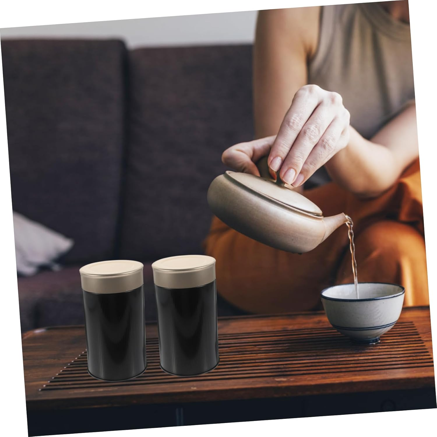 COLLBATH 6Pcs Metal Tea Tins for Loose Tea Storage Bag Organizers Fashionable Jars Portable Cover Rustproof for Home Office image number 1