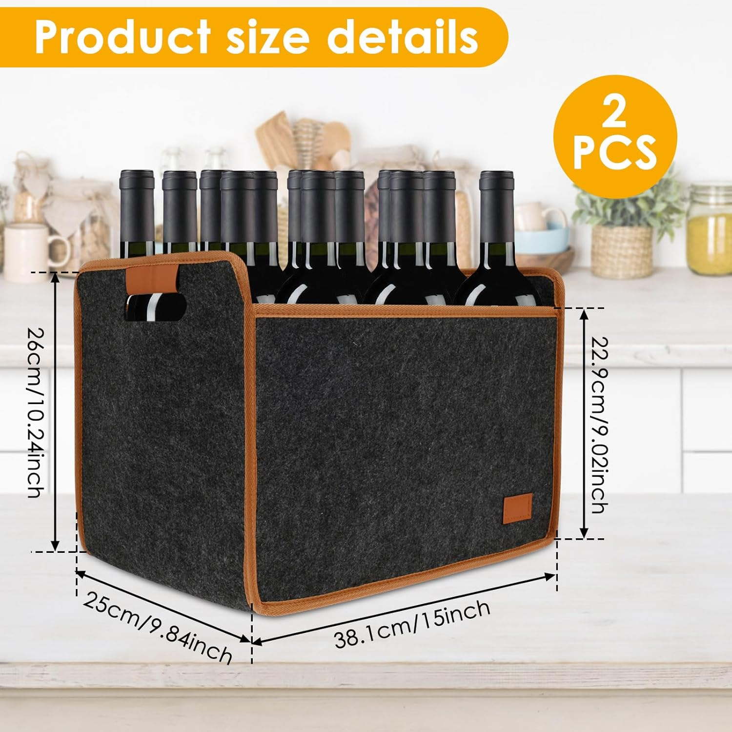 2Pcs 12 Bottle Wine Carrier Felt Wine Tote Bag Collapsible Wine Bottle Carrier with Handles Wine Carrier Tote for Travel Party Picnic Dinner image number 5