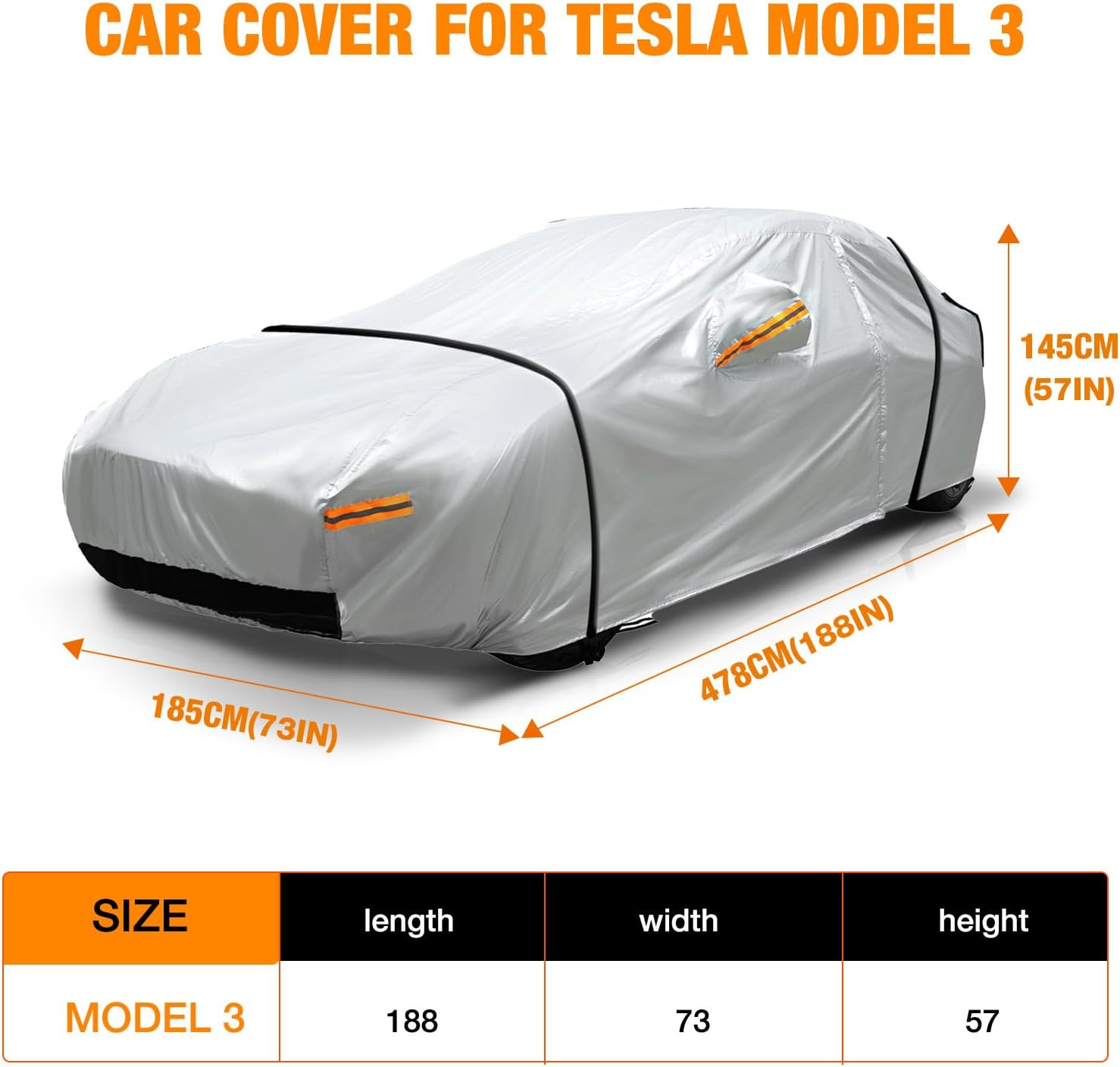 Neverland Compatible with Tesla Model 3 Car Cover Waterproof All-Weather Protection for 2017-2025 Tesla M3 Outdoor Full Car Cover Heavy Duty with Ventilated Mesh Charging Port image number 4