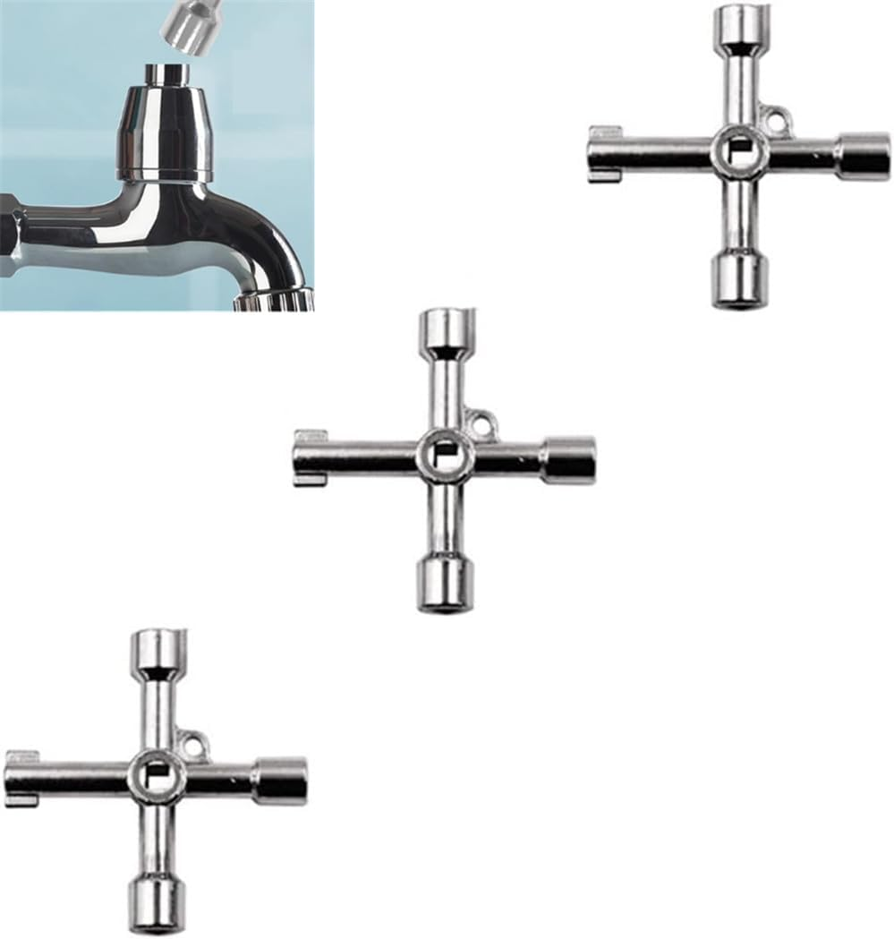 3 Pack 4-Way Multi-Functional Universal Cross Key, Stainless Steel Utility Wrench for Water Meters, Electric Boxes & Cabinets image number 5