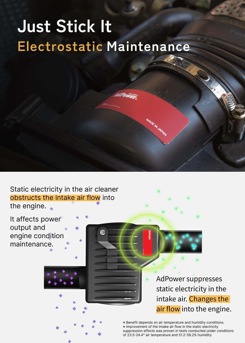 Adpower Adpower Large for Large Vehicles Buses/Trucks Static Suppression Sheet Improve Air Flow to the Engine Easy Installation Patented Made in Japan image number 4