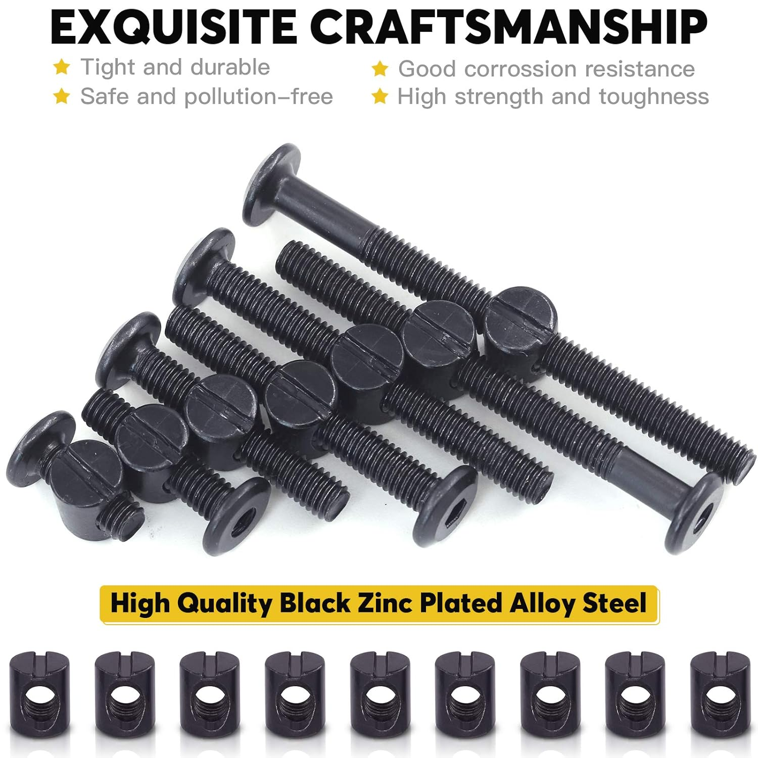 140Pcs M6 Crib Screws Hardware Replacement Kit Black Hex Socket Cap Bolts Crib Bolts and Barrel Nuts Cross Dowel Assortment Kit M6X15/25/35/45/55/65/75Mm for Furniture image number 5