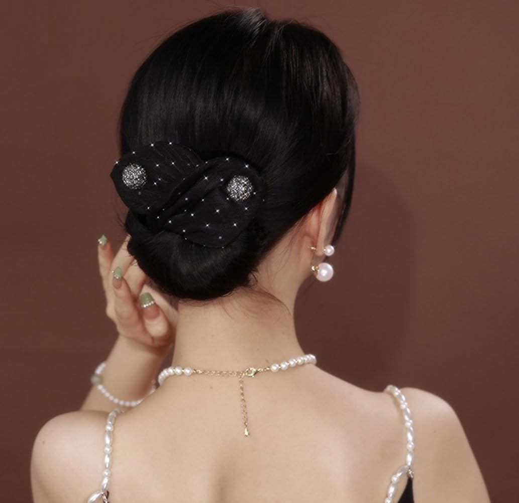 Rhinestone Hair Bun Maker Deft Bun Hair Bands Deft Hair Twist Bun Tool Lazy Hair Curler Bun Maker Hair Donut Styling Accessories for Women Girls(Black)