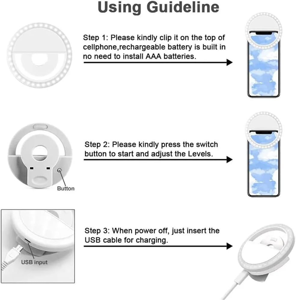 Selfie Ring Light, Portable USB Rechargeable 36 LED Phone Fill Light, Dimmable 5600K Clip-On Mobile Lamp for Iphone Android, Live Broadcast Video Conference Selfie Fill Light for All Smartphone image number 4