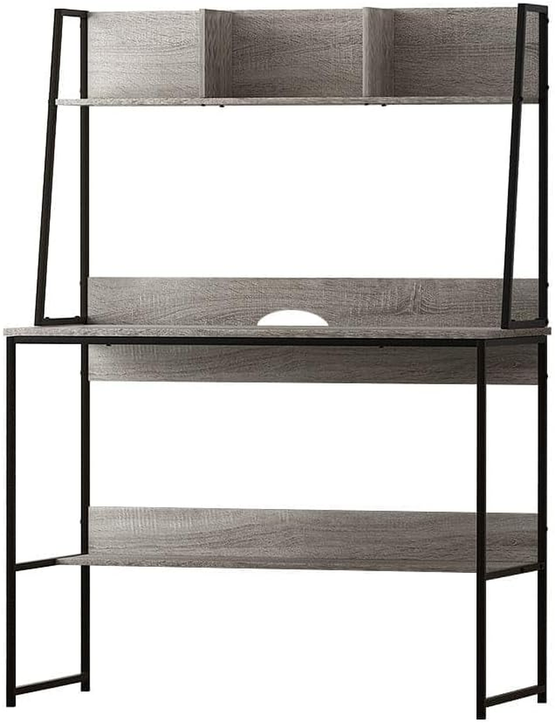 Artiss Computer Desk 100Cm Grey Particle Board Desktop Steel Frame Office Corner Laptop Desks Shelf Study Student Table, Home Furniture for Room, Partitioned Shelves Under-Desk