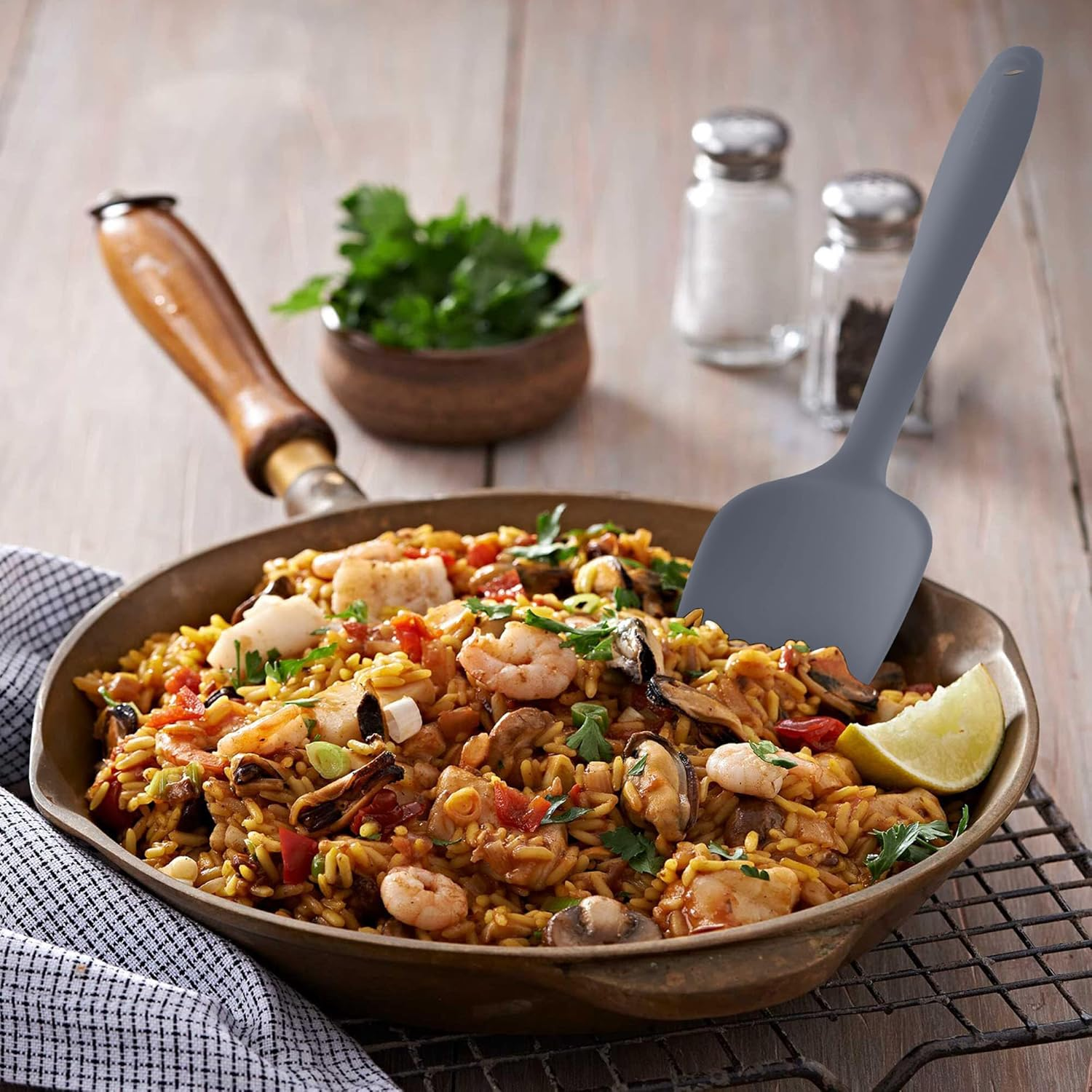 Silicone Spatulas Set Turners Tongs Cooking Utensils Set High Heat Resistant Kitchen Scraper Spatulas for Cooking Mixing Baking BPA Free Dishwasher Safe, Grey - Gray image number 4