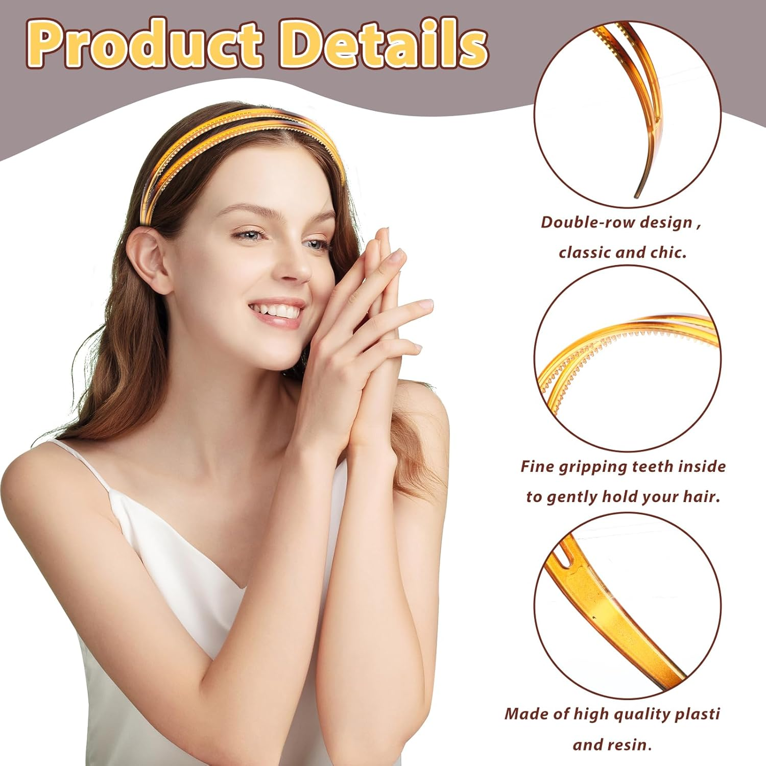 Plastic Headband, Pack of 2, Double Row Headbands, Women'S Black with Teeth, Non-Slip Headband, Thin Hair Band, Accessories, Headpiece for Women, Girls, Daily Wear image number 1