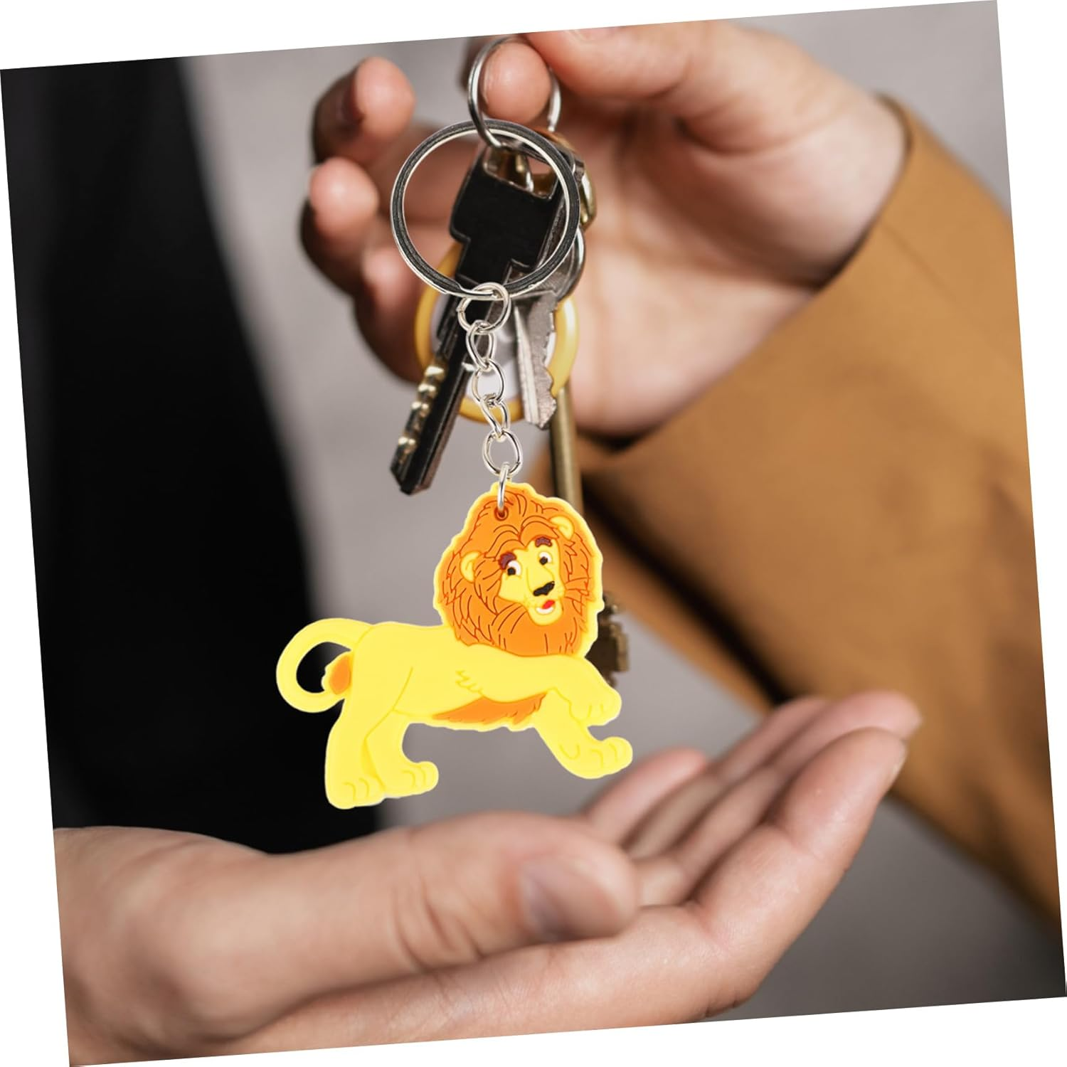BRIGHTFUFU 12Pcs Lion Keychain Animals Key Chains Bag Furry Lion Toy Filler Stuffed Animal Lion Theme Keychains Doll Accessories Lion Charm Keychain Tail Deer Fidget Golden Zinc Alloy