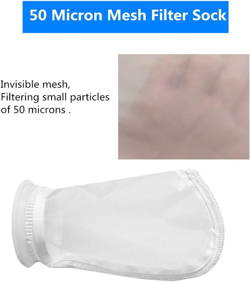2 Pack Mesh Filter Socks 50 Micron 4" Plastic Ring, 9" Short Bag Nylon Filter Bags for Aquarium Marine Reef Sump image number 3