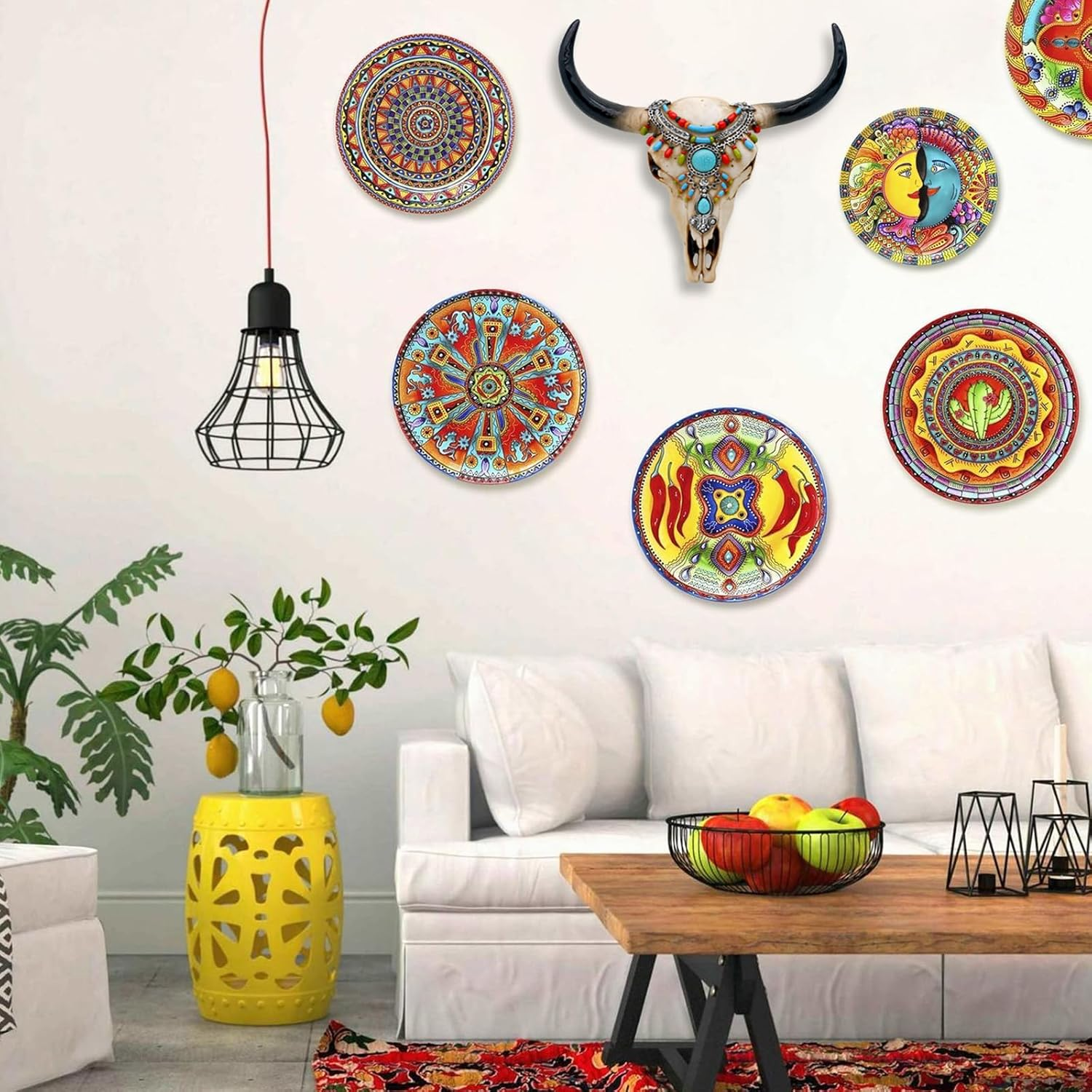 Southwest Cow Skull Wall Decor - Rustic Tribal Bull Skull Head with Turquoise Stone 3D Resin Long Horn Faux Bison Steer Buffalo Wall Hanging for Home Office Room Wall Art Wall Ornament image number 5