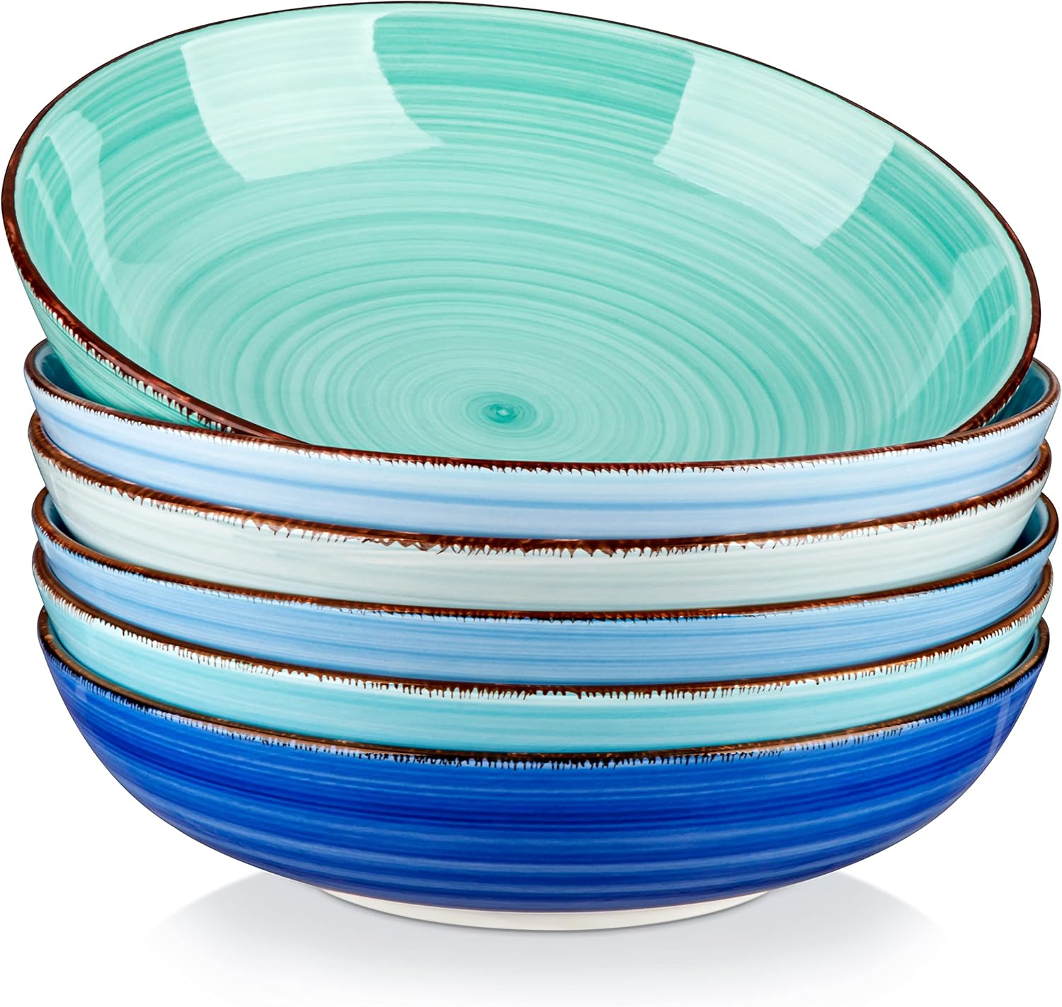 Vancasso Bonita Pasta Bowls Set of 6, 38 Oz Shallow Bowls, Ceramic Pasta Plates and Salad Bowls, Microwave & Dishwasher Safe Serving Bowls, Assorted Colors