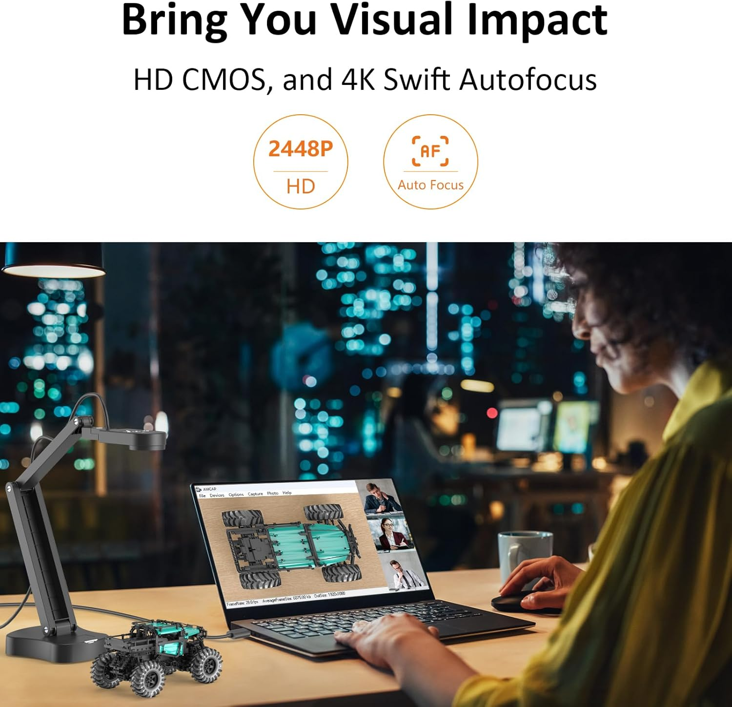 Gawervan 8MP USB Document Camera, Visualiser Classroom for Teaching with 3-Level LED Light, Image Invert Function, Fold, Dual Microphones for Mac OS, Windows, Chromebooks Work for Distance Learning - Black image number 2