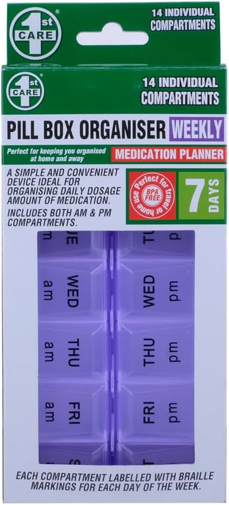 1St Care Weekly Pill Organiser, Blue/Purple image number 6