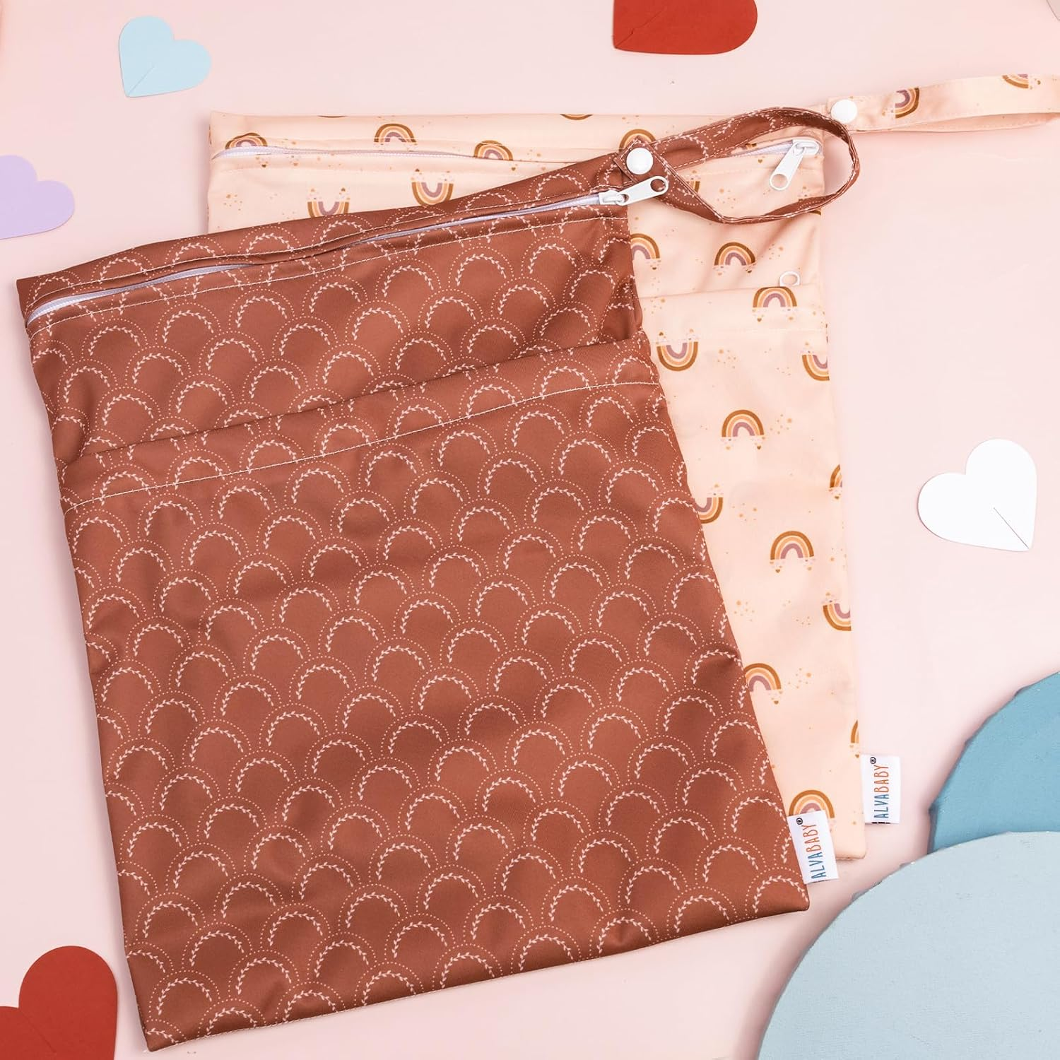 ALVABABY 2Pcs Cloth Diaper Wet Dry Bags Waterproof Reusable with Two Zippered Pockets Travel Beach Pool Daycare Soiled Baby Items Yoga Gym Bag for Swimsuits or Wet Clothes L-YX128129-AU image number 2