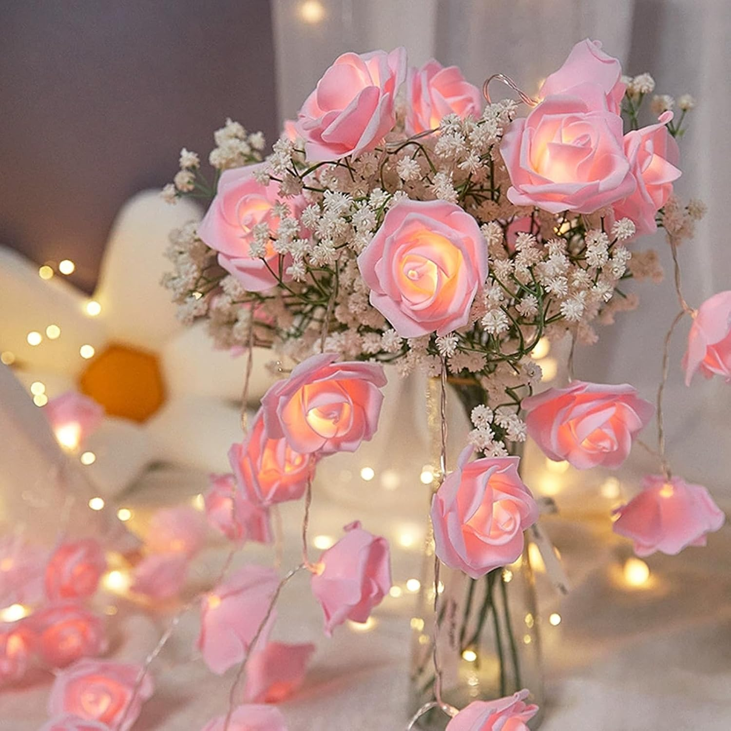 Cutitiuu Rose Flower Fairy String Lights,3.0M/30 LED Rose Fairy String Lights,Battery Powered,Bedroom Lights for Valentine'S Day Wedding Outdoor,Flower Strings Light for Wedding (Red+White)
