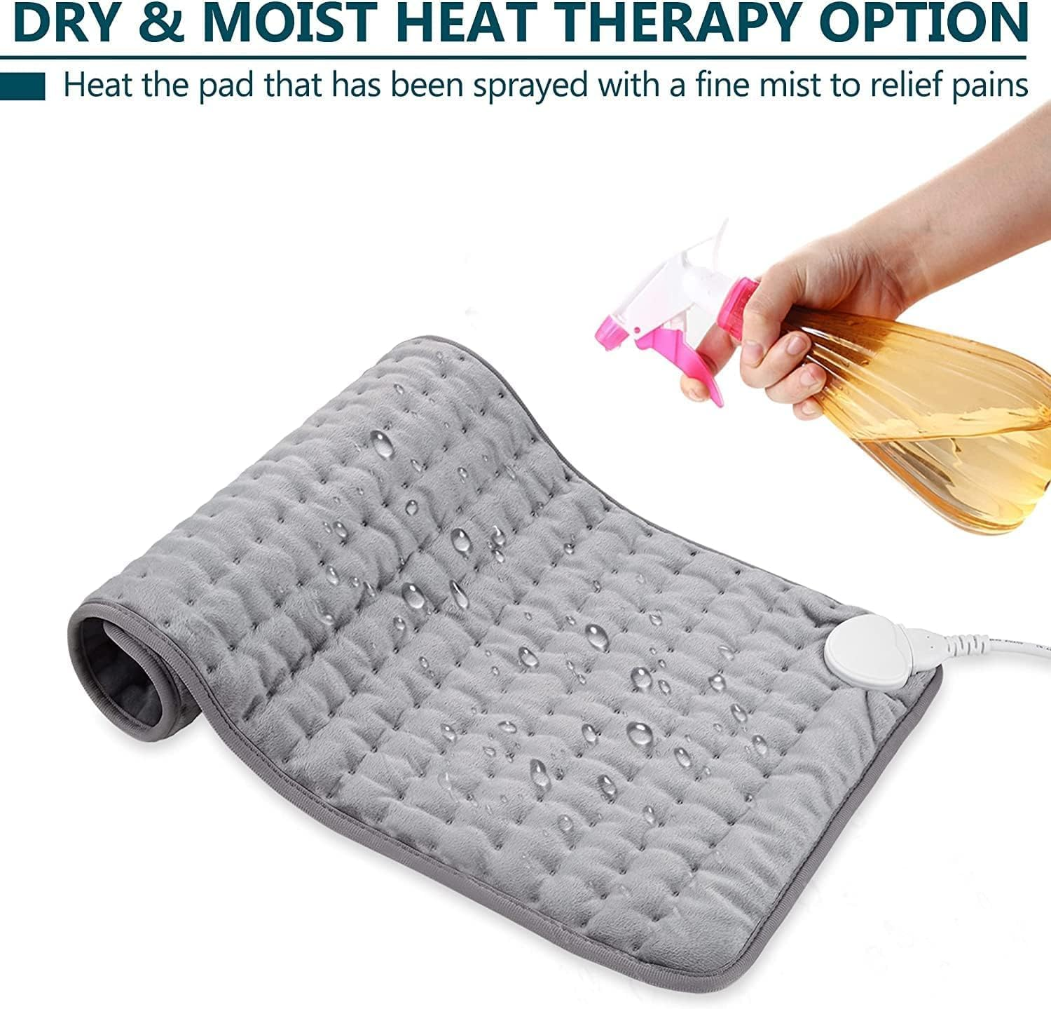 Heating Pad - Electric Heating Pads - Hot Heated Pad for Back Pain Muscle Pain Relieve - Dry & Moist Heat Option - Auto Shut off Function (Light Grey, 12''&times;24'')