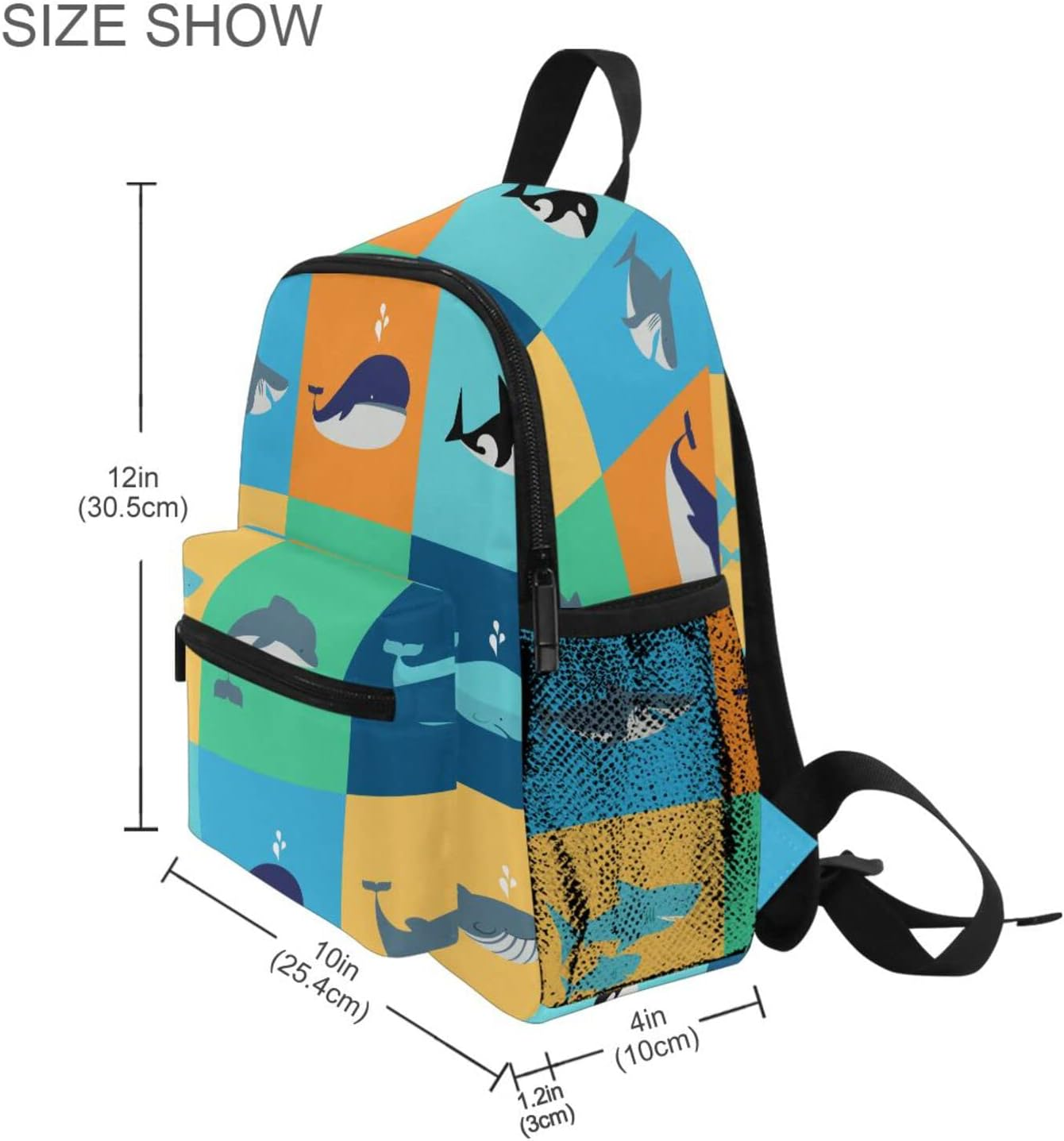 AIXIWAWA Cute Kids Backpack (Whale Dolphin Square) with Whistle Buckle, Mini Backpack for Boys and Girls Ages 3-8 image number 1