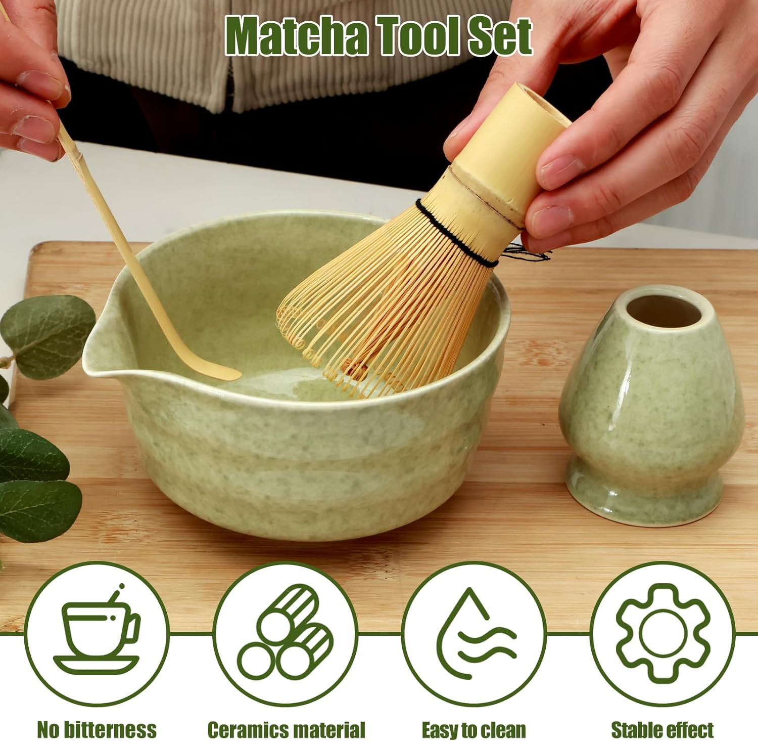 4Pcs Matcha Whisk Set Reusable Matcha Making Kit with Ceramic Bowl and Whisk Elegant Matcha Tea Set 500Ml Mottled Matcha Bowl for Tea Lovers image number 1