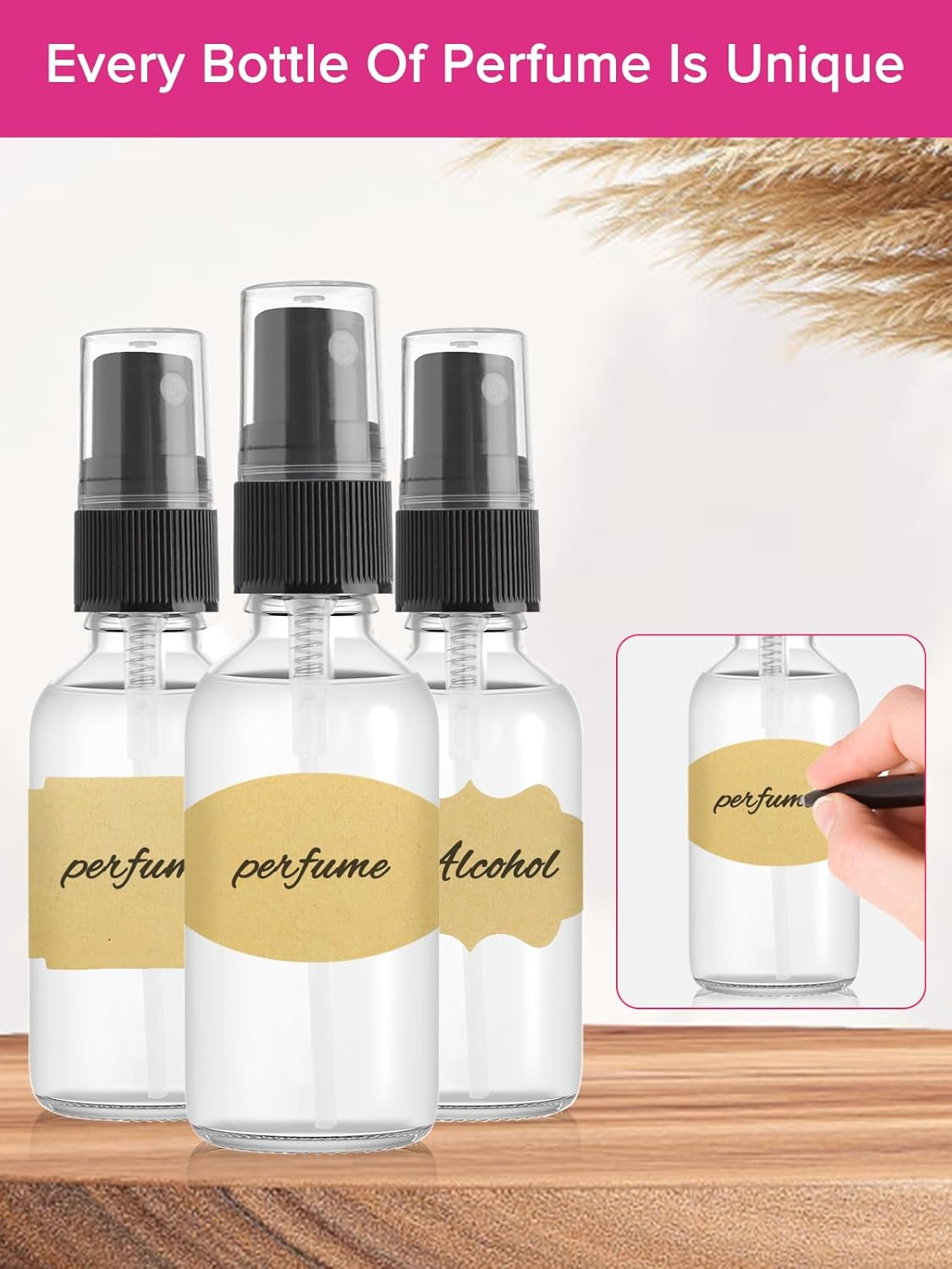 Bohoray Pack of 6 30 Ml Spray Bottle, Small Glass, Glass Spray Bottle, Atomiser Spray Bottle, Pump Atomiser with Funnel/Syringe/Label, Portable Transparent Atomiser Perfume for Cosmetics, Liquid image number 4