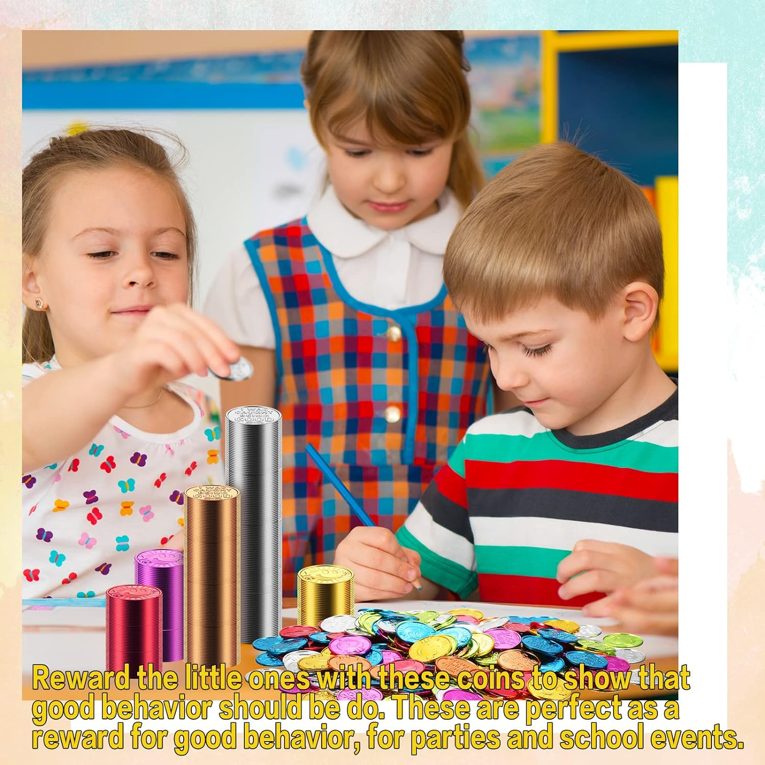 Jerify 500 Pcs Behavior Tokens for Kids Plastic Coins I Was Caught Being Good Incentive Fake Kindness Coins Colored Behavior Coin Pretend Coin for Kids Reward Party Play Counting (Smile Face) image number 1