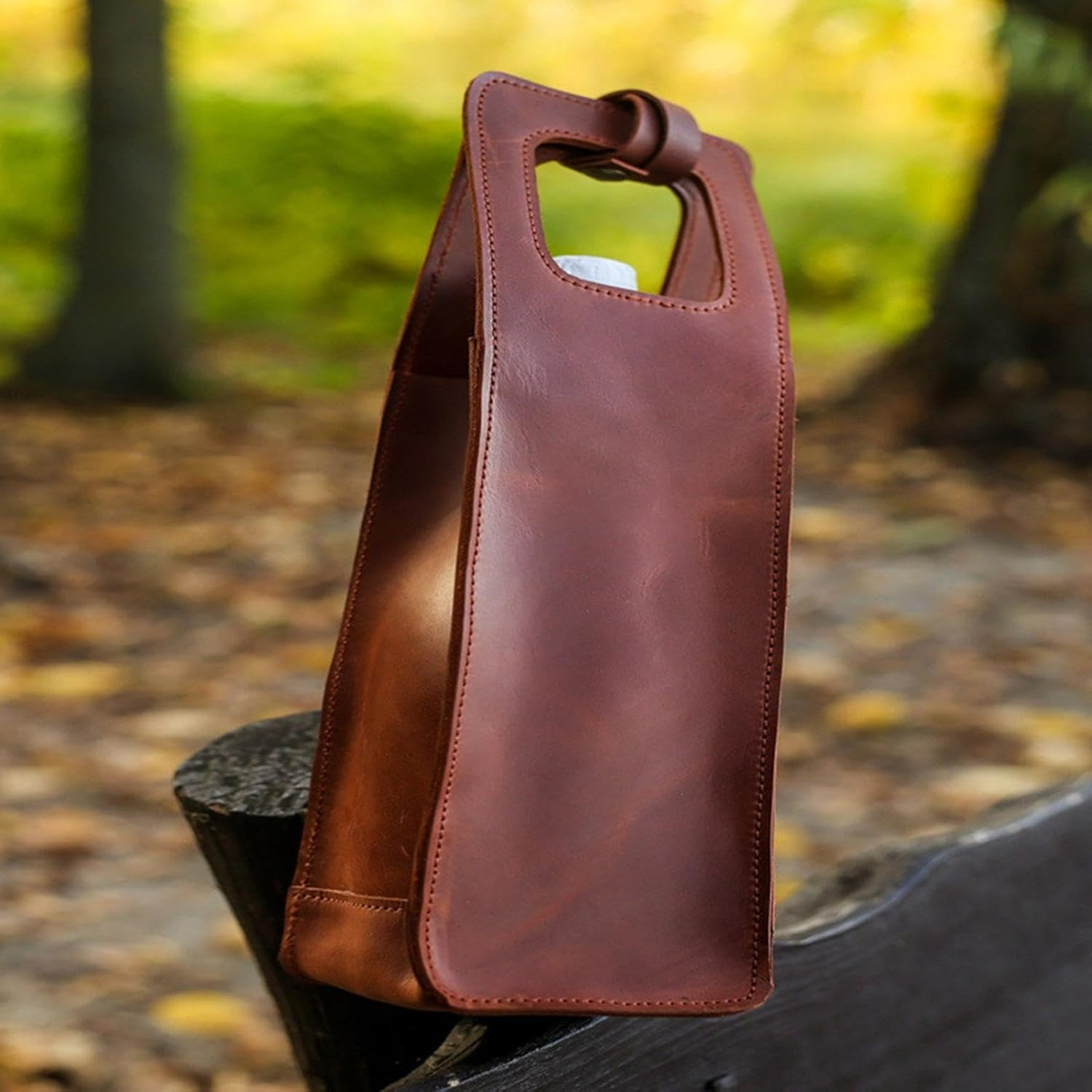 Shpuuyy Wine Cooler Picnic Bag, Single Bottle Wine Carrier, Leather Wine Tote Bag Retro Reusable Wine Bag Tote Wine Bag for Picnic, Travel, , , Wedding,40X10Cm, Coffee, Refer To