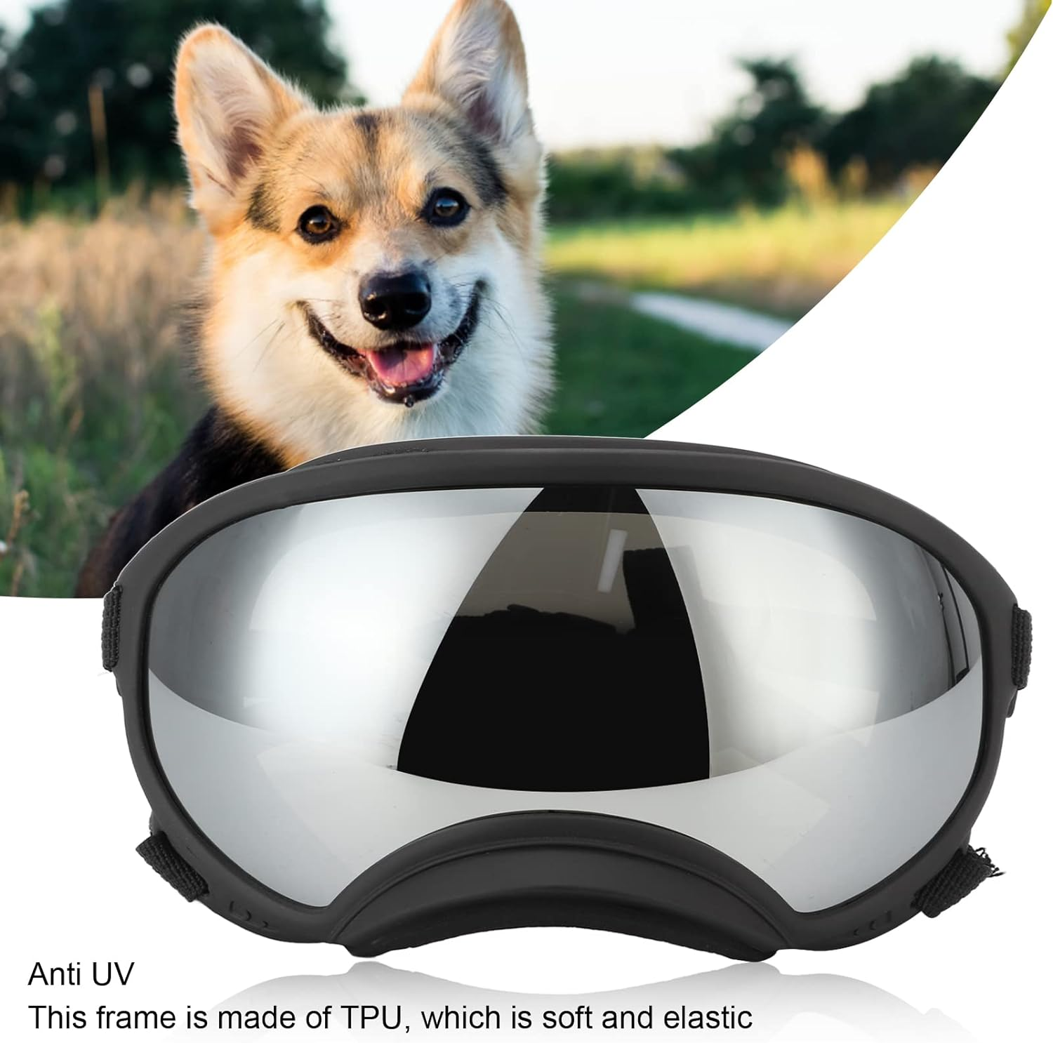UV Sunglasses Small Funny Pet Dogs Goggles Wind Dust Fog Protection Eye Wear Protection Windproof anti Fog Sunglasses with Adjustable Strap for Medium Large Breed Dog Mixed Color - Black Frame Blue Lens image number 3