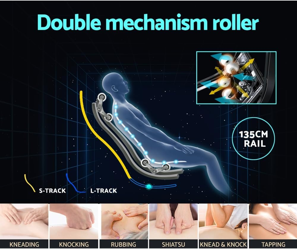 Livemor 4D Massage Chair Electric Massager Head Back, Heating Chairs, Soft PU Zero Gravity Massages Kneading Relaxation Rolling Full Body Foot Massagers Reclining Machine with LED Touch Panel Grey image number 3