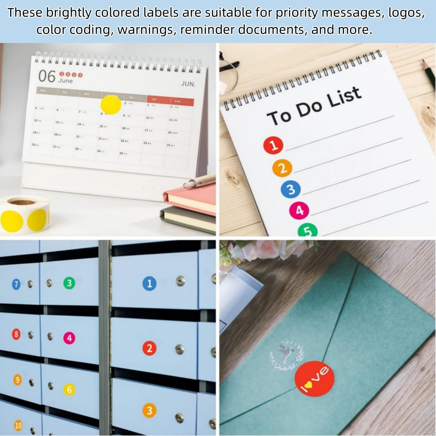 6 Rolls round Color Coding Circle Dot Labels 3000 PCS Includes Bright Yellow Green Red Pink Orange Blue(500 Labels/Roll) image number 3