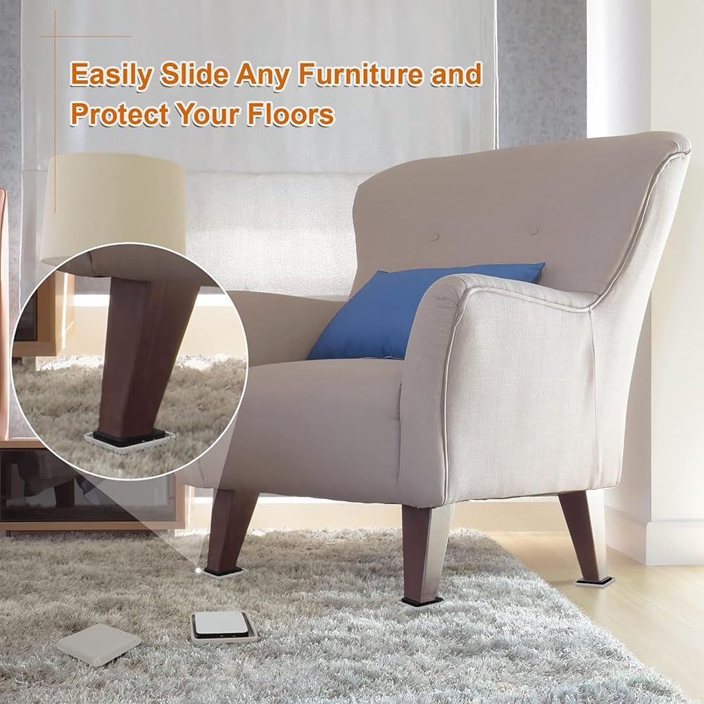Lyhaogao 24Pcs Self Stick Furniture Sliders for Carpet Adhesive Moving Pads, Square Furniture Glides for Sofa,Bed,Dresser, No Tool Beige Carpet Sliders to Protect Floors and Easy Furniture Moving image number 5
