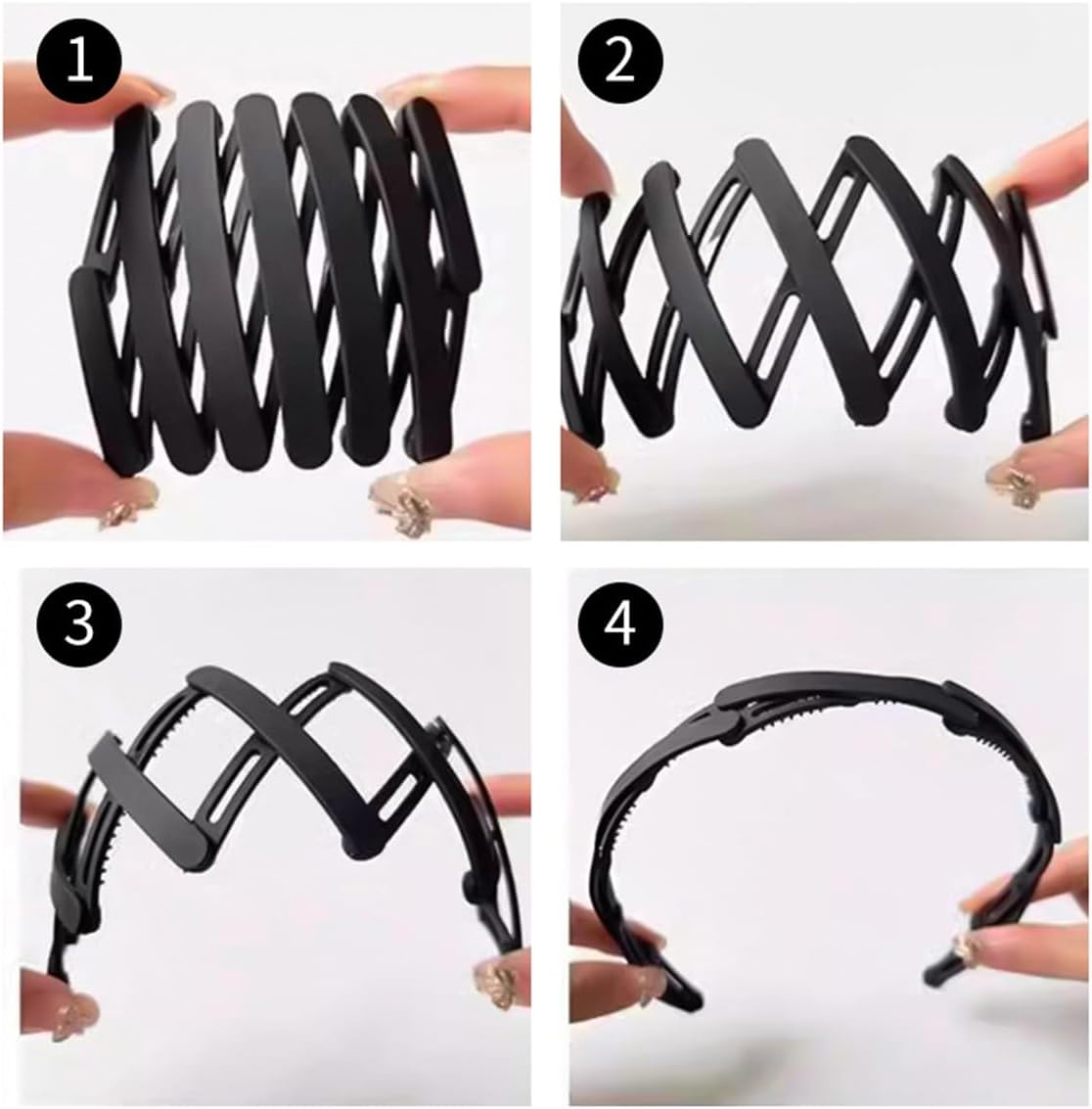 Pack of 4 Hair Bands, Black, Headbands, Women, Men, Travel, Foldable Headband, Hairbands, Puffy Shape, Hairdresser, Duckbill Hair Clips image number 5