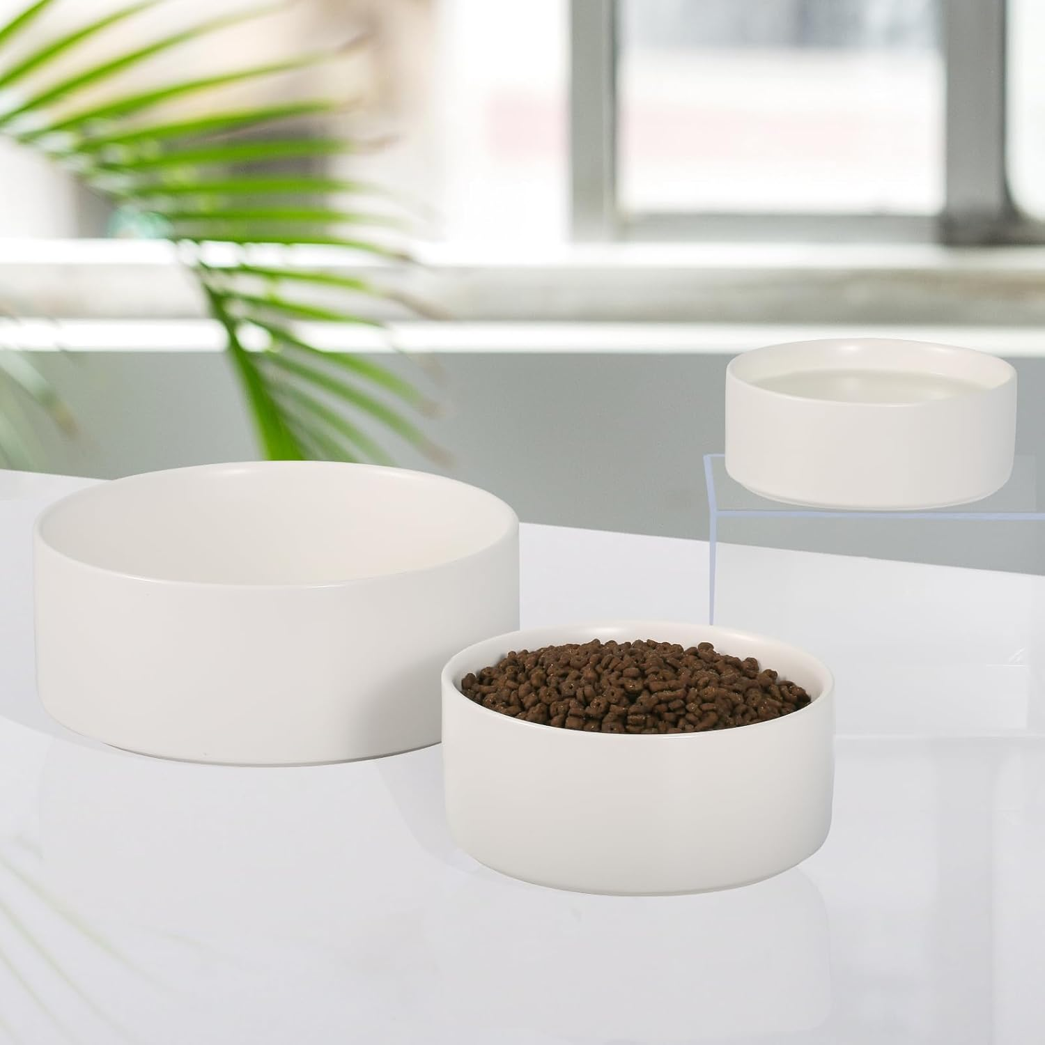 Ceramic Cat Bowl - Whisker Friendly Feeding and Water Bowl for Cats and Small Dogs - Heavy Anti-Tip Over, Spill Proof Pet Dish - 16.23 Oz / 480 Ml - White image number 3