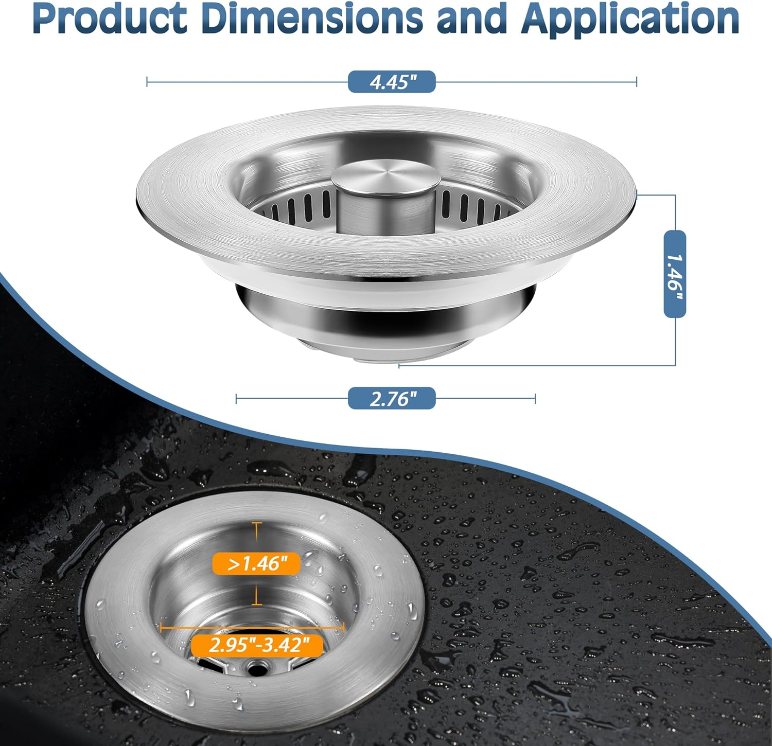 Kitchen Sink Drain Strainer (3-In-1), 304 Stainless Steel Pop up Sink Stopper, Anti-Clogging Sink Drain Strainer for US Standard 3-1/2 Inch Kitchen Drain image number 5