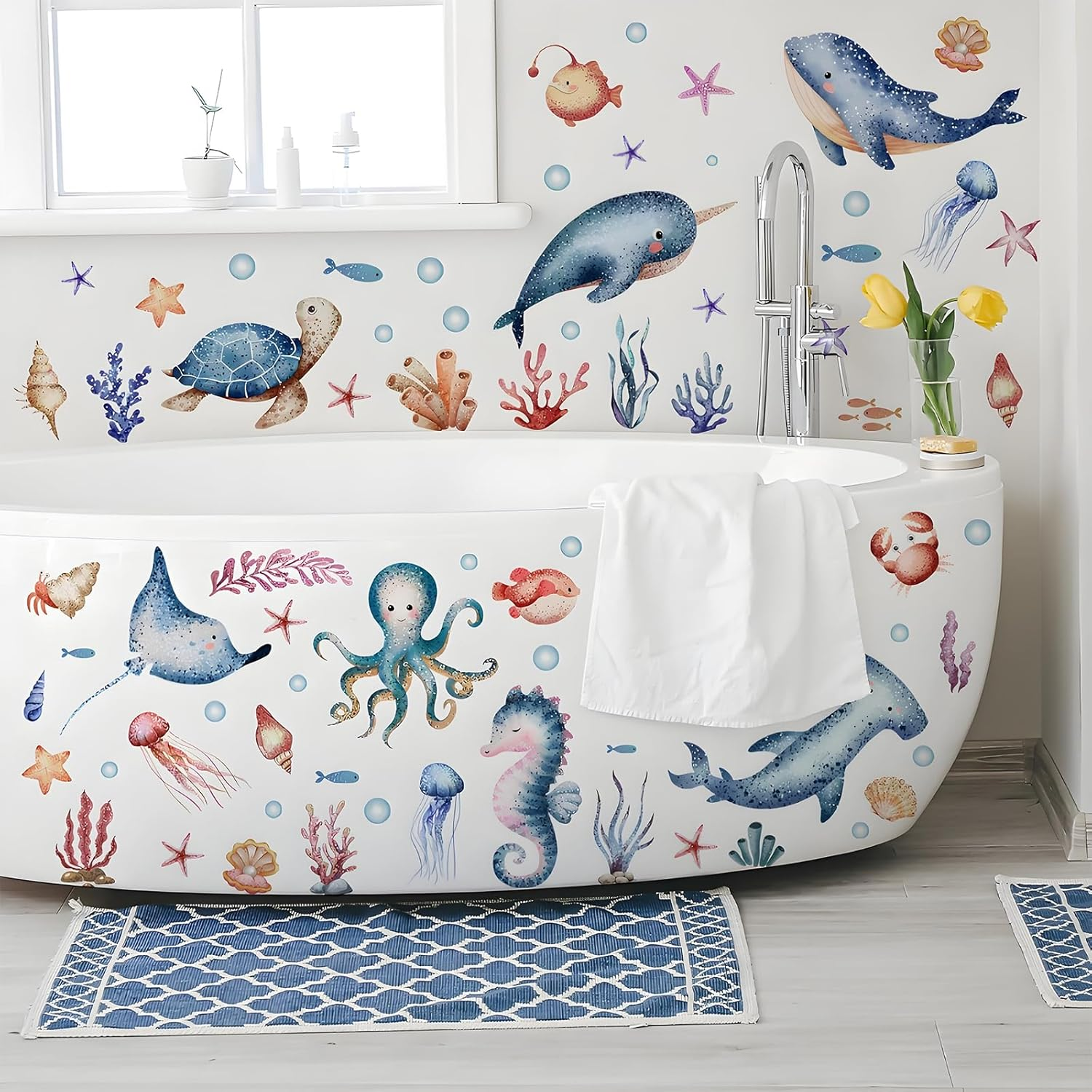 Ocean Wall Stickers - Removable, Peel and Stick, Wall Decor for Boys and Girls Bedroom, Living Room, Bathroom, Nursery, Playroom, Underwater Ocean Decor image number 6