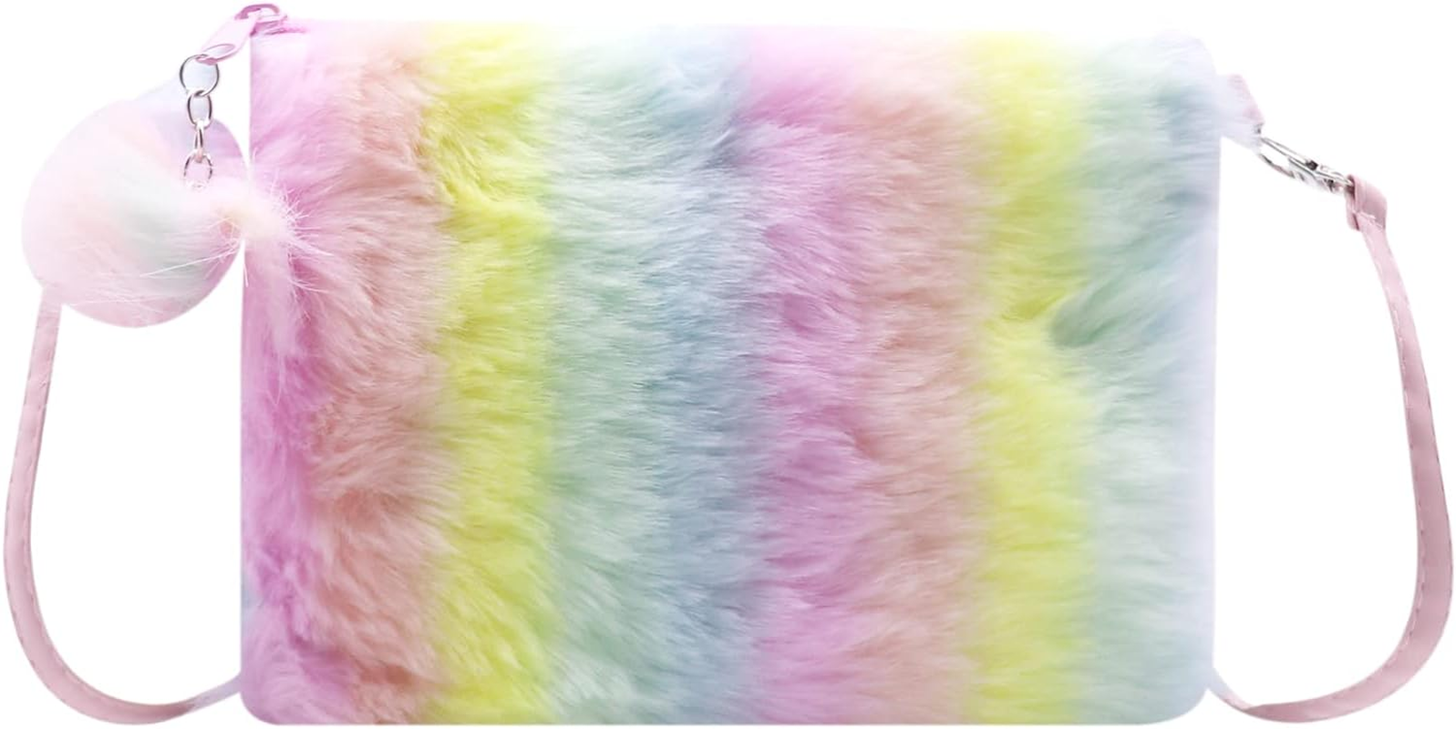 Kids Girls Fluffy Crossbody Purse Fuzzy Bag Plush Tie Dye Rainbow Shoulder Bag Handbag Wallet image number 5