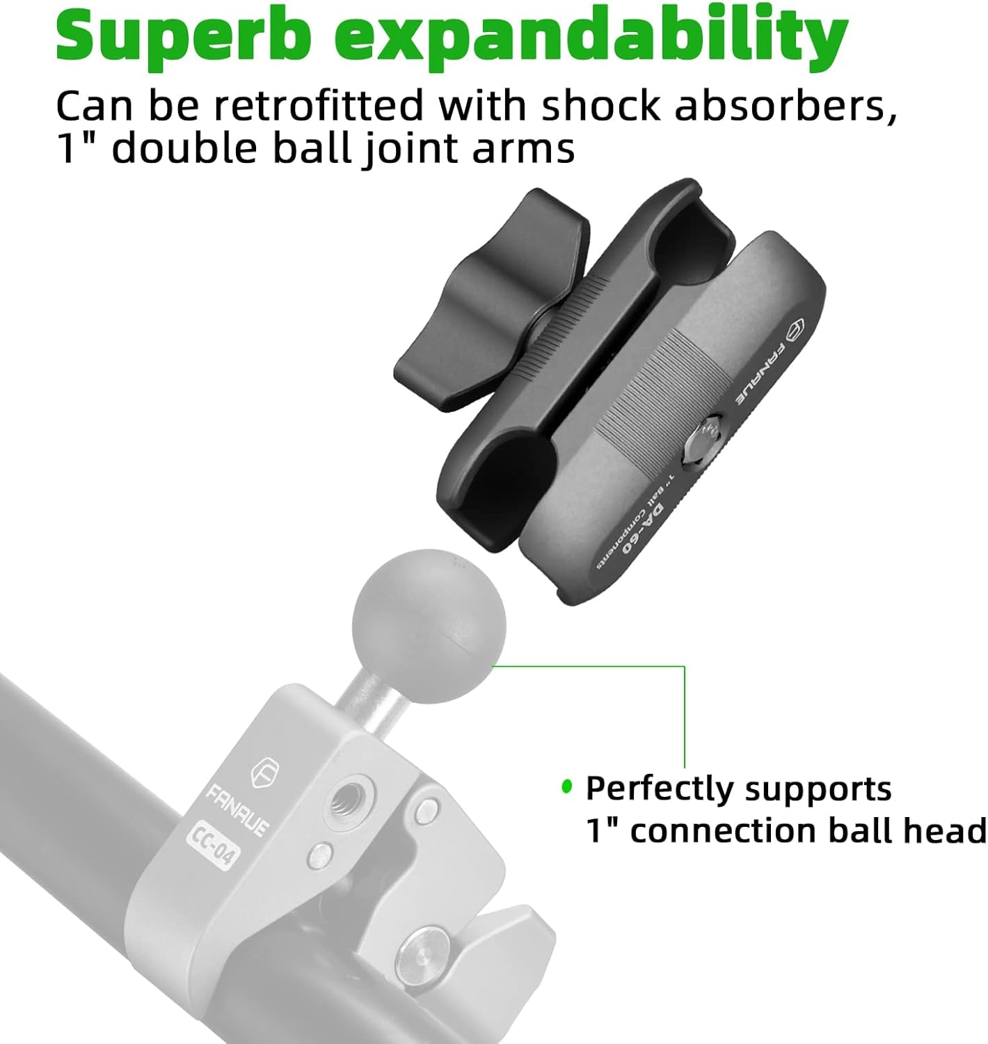 FANAUE Double Socket Arm Compatible with B Size 1" Ball Components for RAM Mounts (Short Arm) image number 1