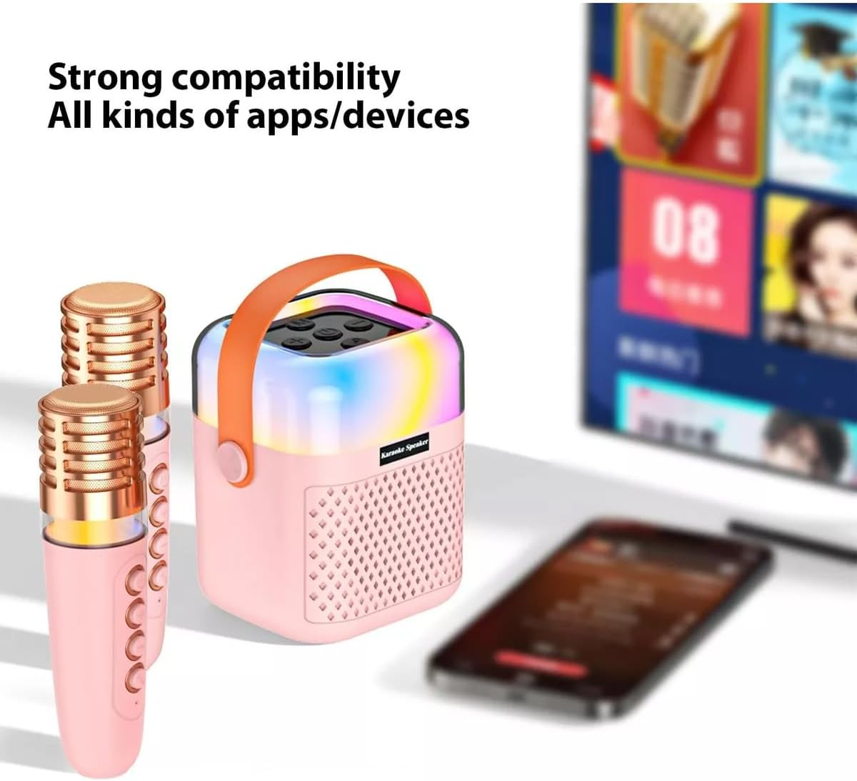 Luczeng Mini Karaoke Machine, Portable Bluetooth Karaoke Speaker | with 2 Wireless Microphone | Type-Ccharging Port | 5 Sound Effects | for Adullts and Kids | Birthday Gift image number 3