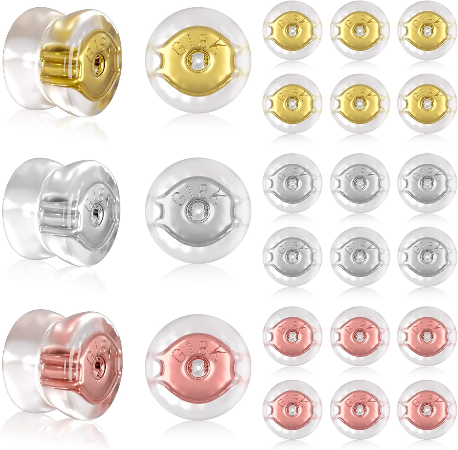 24 Pcs Silicone Earring Backs, 18K Gold Locking Secure Earring Backs for Studs Droopy Fish Hook Heavy, 12 Pairs Hypoallergenic Comfy Soft Earring Stoppers Replacement Clear for Adults Teens image number 2