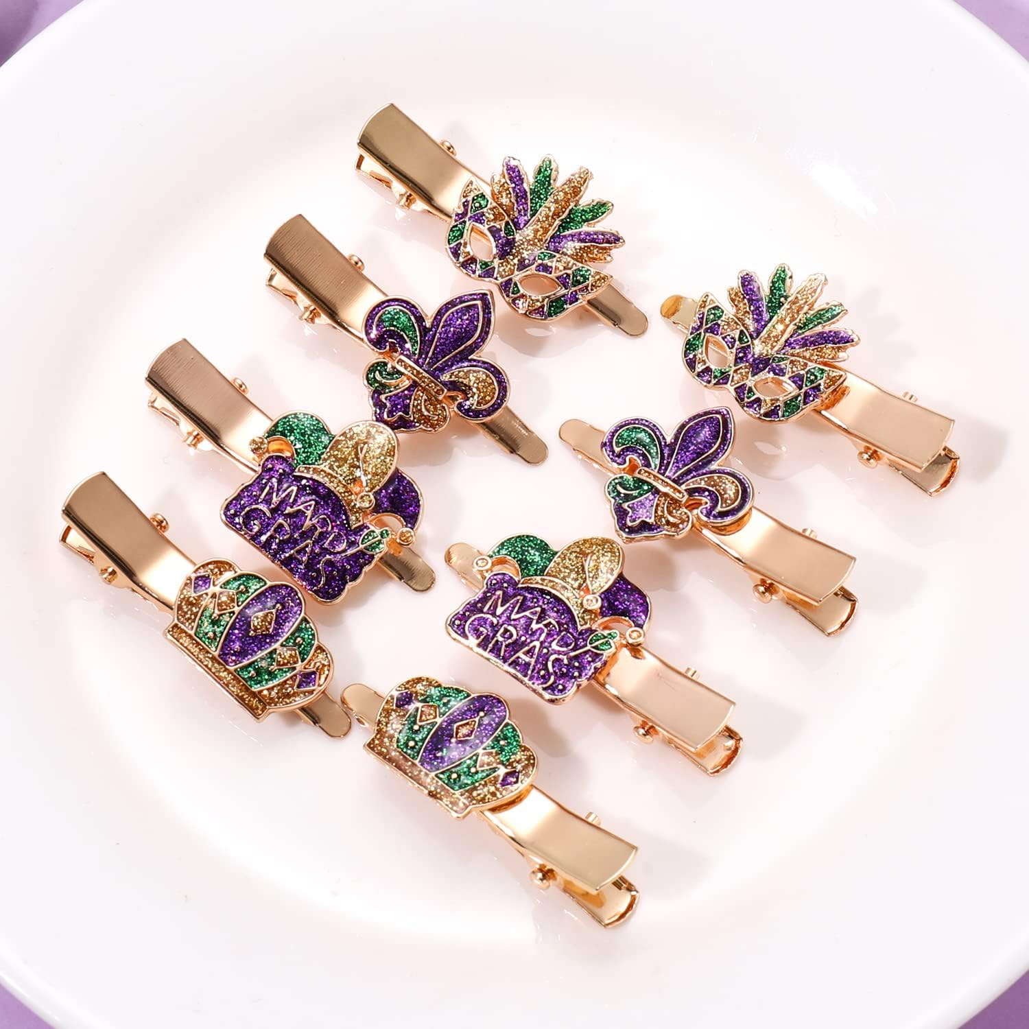 Mardi Gras Hair Clips for Women (8PCS SET 1)