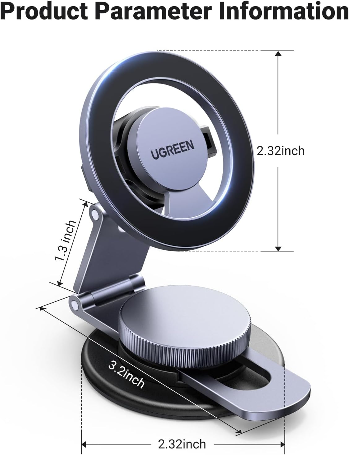 UGREEN for Magsafe Car Mount 360&deg; Rotation, 2025 Upgraded Flexible Arm, Magnetic Phone Holder for Dashboard, Windscreen, Compatible with Iphone 16 Pro Max, and Magsafe Case