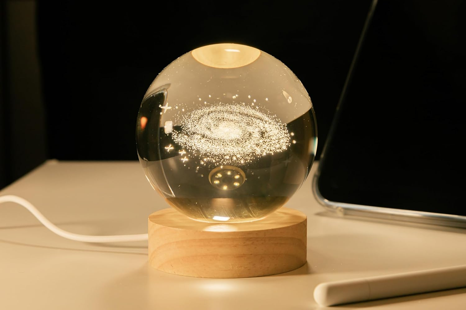 PENTBURG Crystal Ball Lamp, Luminous Solar System/Galaxy Crystal Table Light Home D&eacute;cor, LED Night Light, USB Table Lamp for Living, Study and Bedroom, Creative Bright D&eacute;cor Gift (Galaxy). - Solar System image number 3