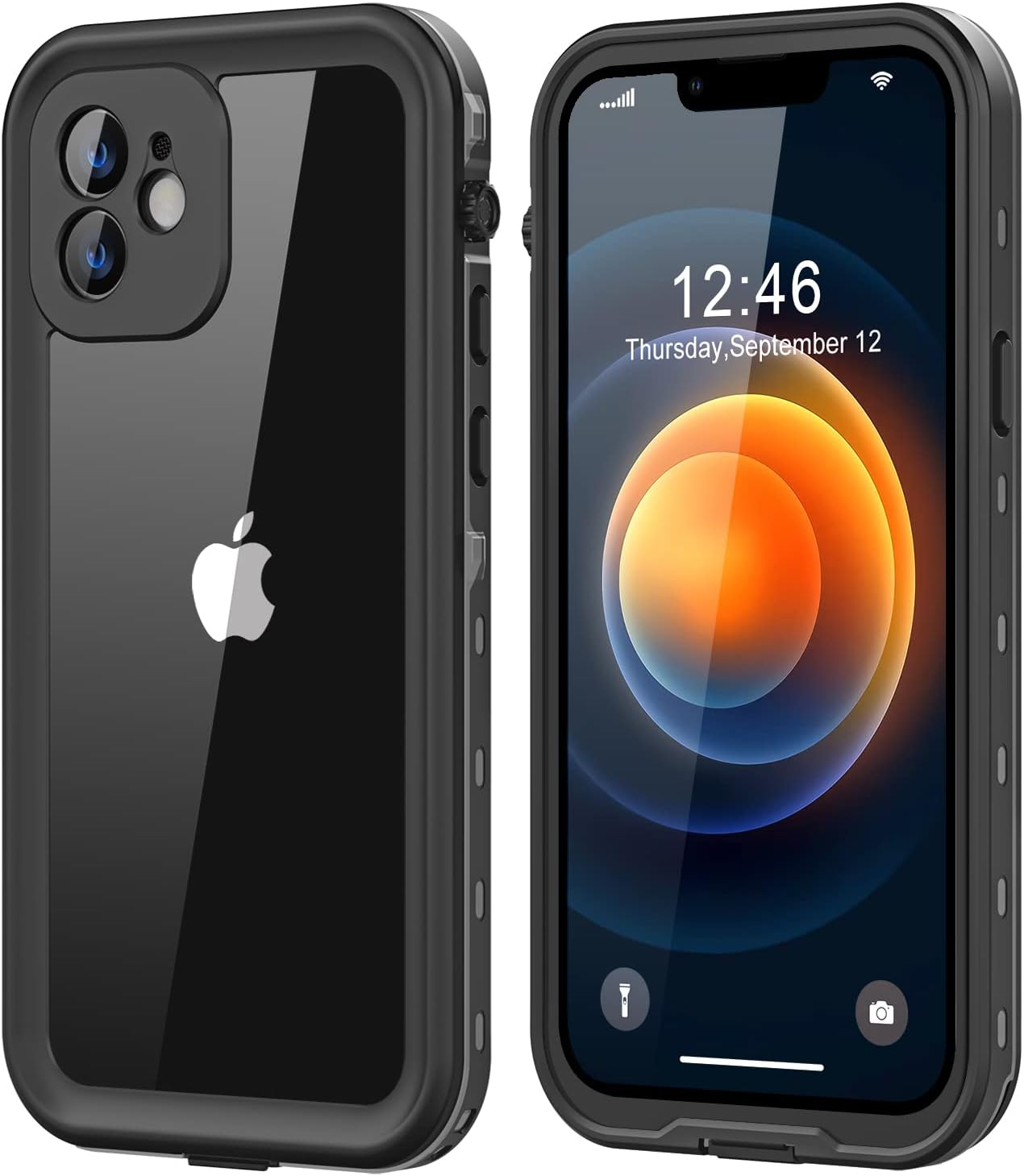 Protebox for Iphone 12 Mini Waterproof Case with Built-In Screen Protector, Shockproof Dustproof Full Body Protective IP68 Waterproof Phone Case for Iphone 12 Mini 5.4 Inch (Black/Clear) image number 1