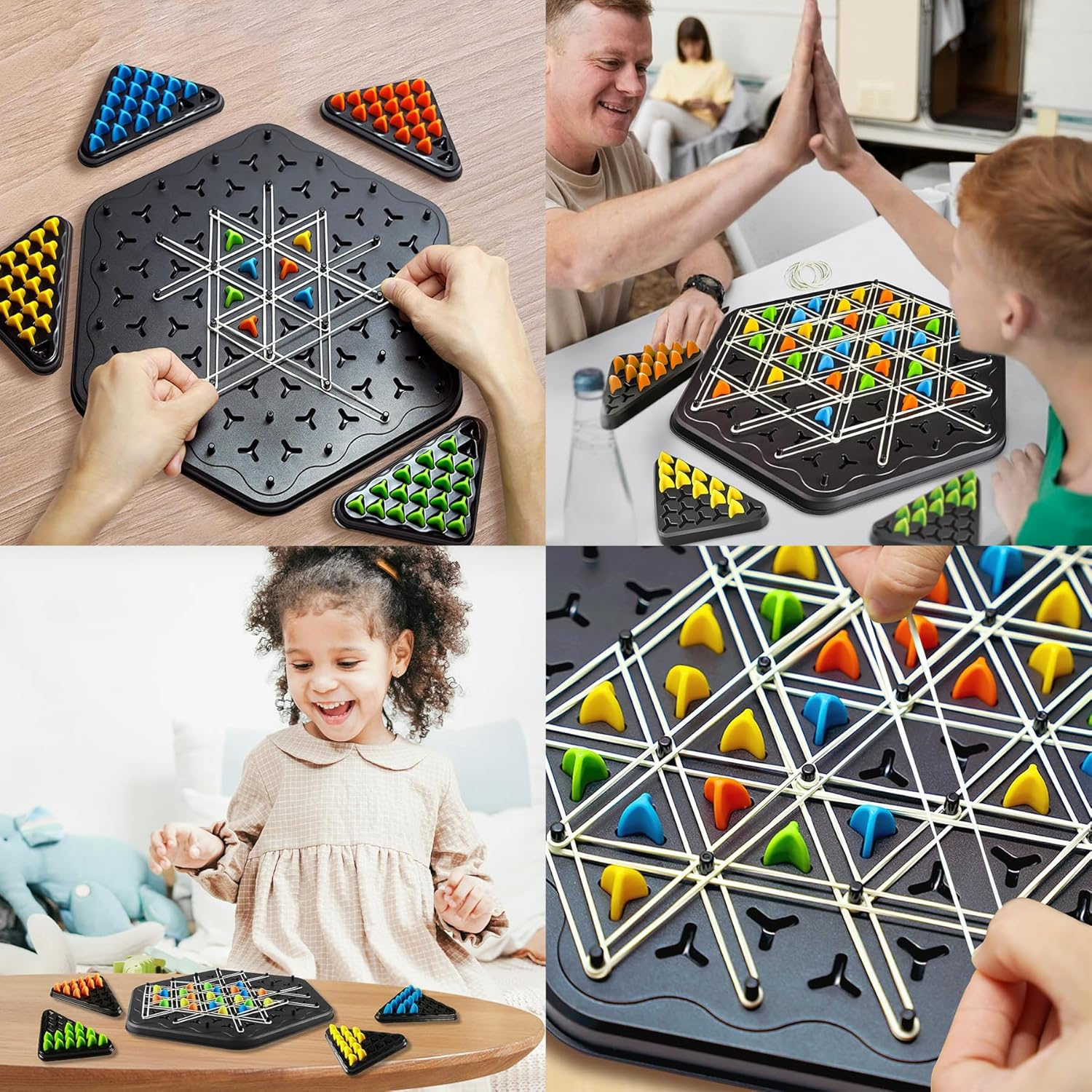 Chain Triangle Chess Game, IGGDOQI Triggle Board Game, Rubber Band Game, Triangle Chain Interactive Game, Geometric Chess Game for Family Game Night, 2-4 Players for Kids and Adults image number 1