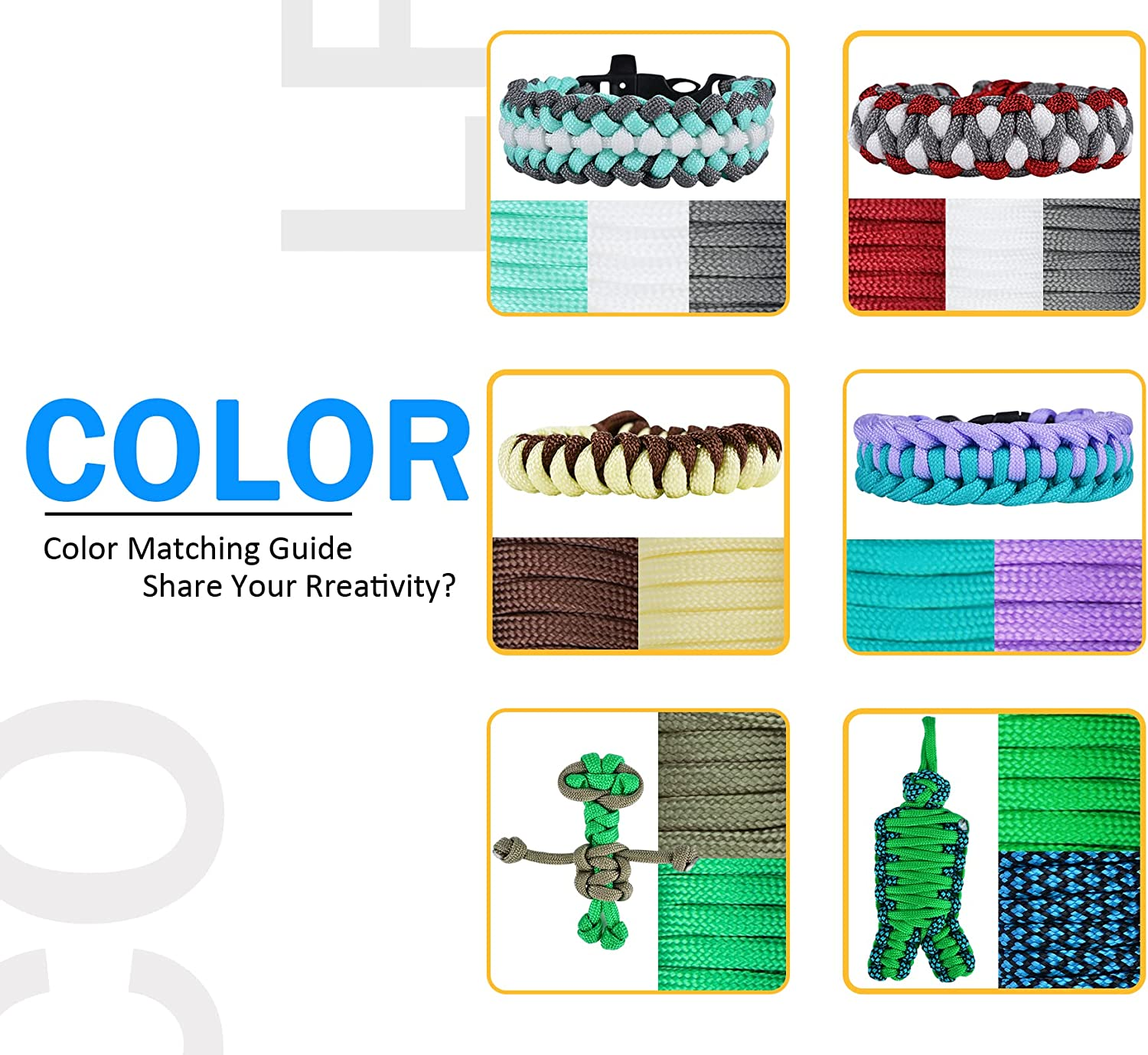 MONOBIN 36 Colors 10Ft Paracord 550 Combo Kit, Paracord Bracelets Making Kit - Multifunction Paracord Rope with Instruction for Making Lanyard, Dog Collar, Idea for Gift (36 Colors A) image number 1