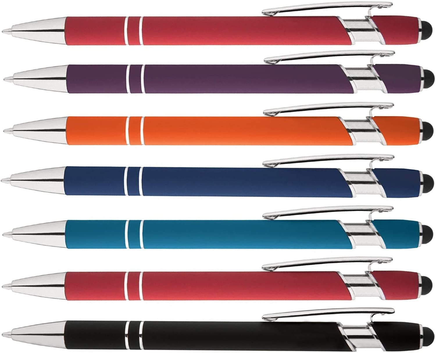 Alpha Ellipse Soft Touch Ballpoint Pen with Stylus Is a Stylish, Premium Metal Pen, Black Ink, Medium Point. Box of 7 (DARK BLUE)