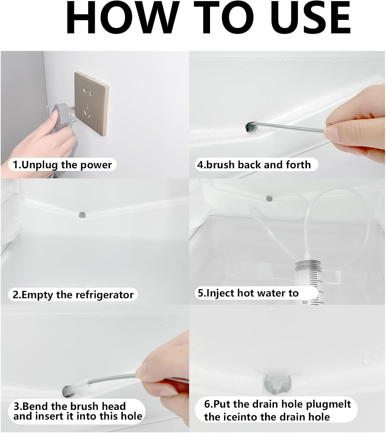 14-Piece Fridge Cleaning Set, Fridge Drain Cleaning, Fridge Cleaner Set with Fridge Brush, Hose, Syringe, De-Icing Shovels, Plunger, for Unblocking Drain Holes, Refrigerators image number 6