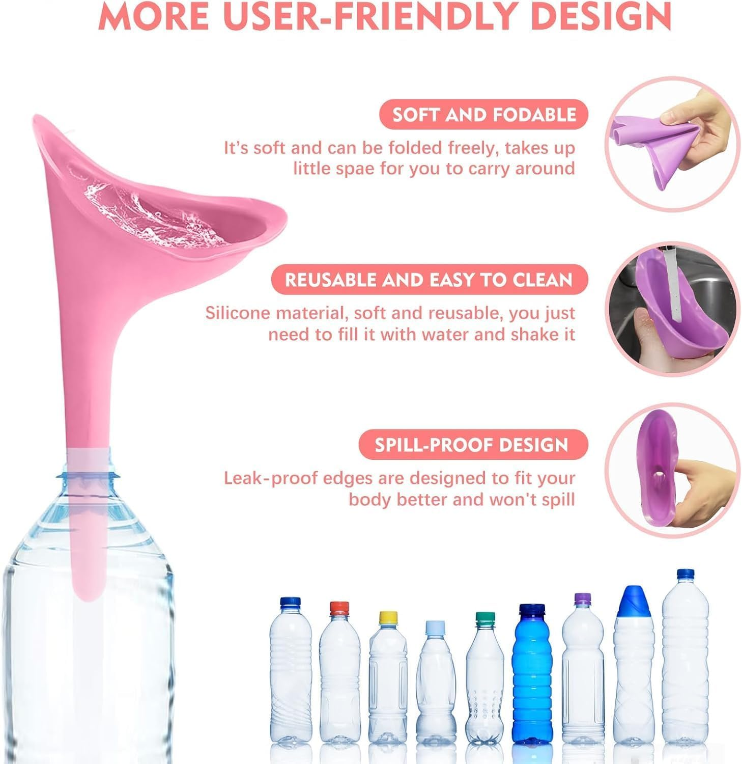 Portable Female Urination Device, 2 Pack Reusable Silicone Standing Urinal with Waterproof Storage Bag for Travel, Camping, Outdoor Activities