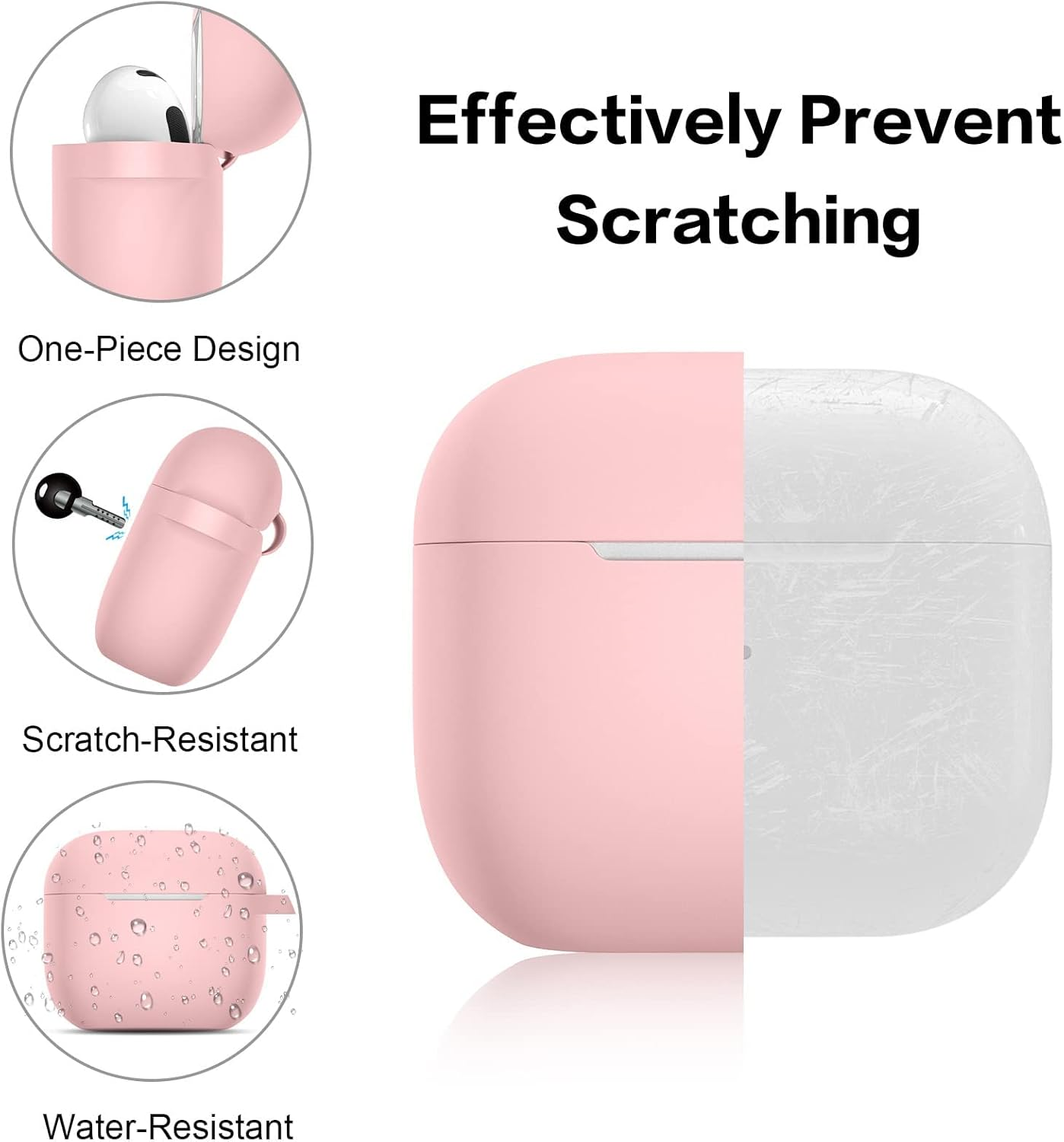 Ixtra Soft Silicone Airpods 3 Case with Keychain Shockproof Protective Charging Case Cover Compatible with Airpods 3Rd Generation 2021 for Men Women Wireless Charging Support, Light Pink