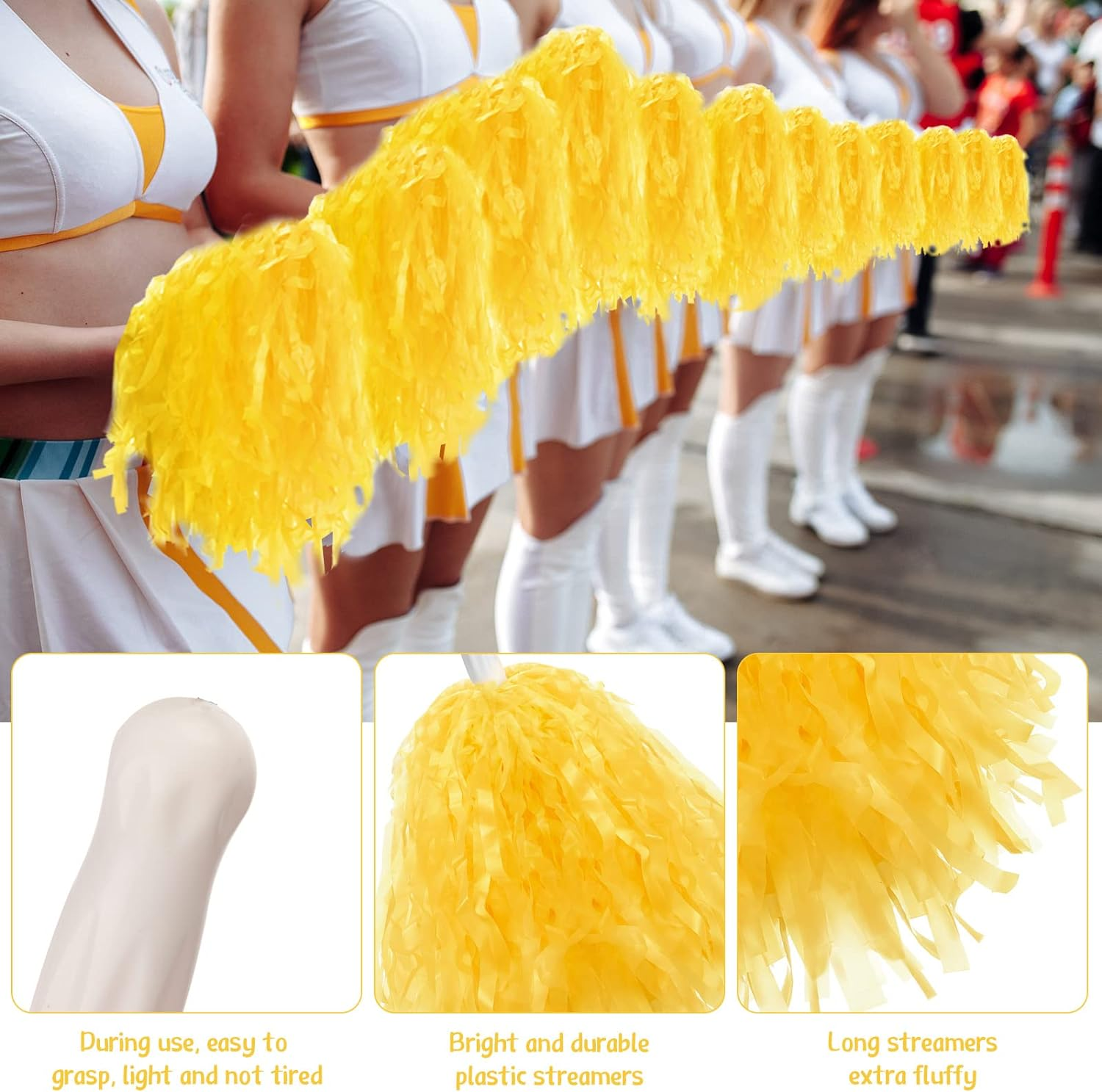 Meooeck 80 Pcs Cheerleading Pom Poms Sports Dance Cheer Pompoms with Handles Plastic Cheerleader Stuff for Sport Gymnastics Adults Cheering Team Party Decorations(Yellow)