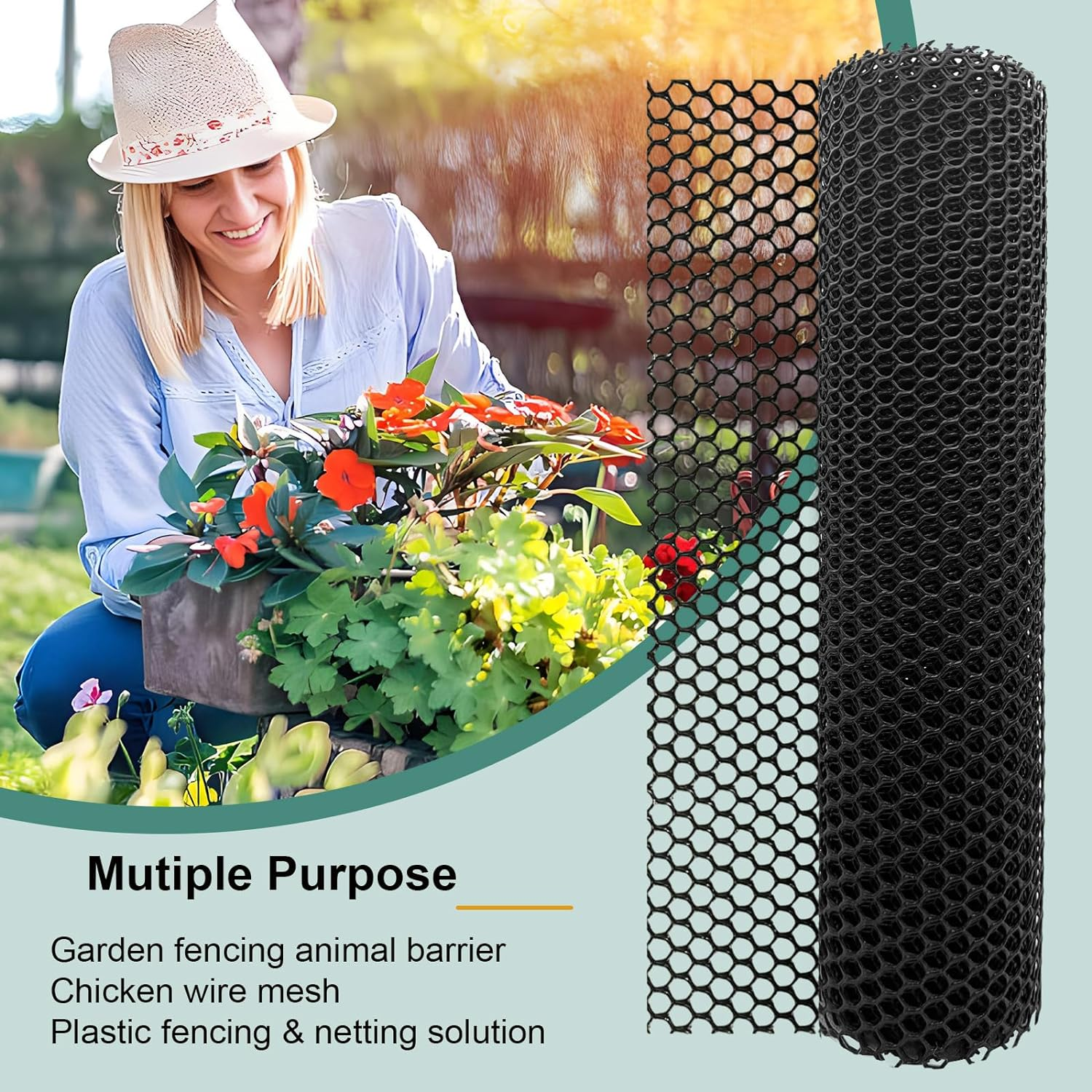 Chicken Plastic Wire Fencing Mesh - Heavy-Duty Plastic Chicken Black Wire Fence Mesh for Gardening, Barrier Netting, Poultry Dogs Rabbit Fencing (Black, 15.7IN X 33FT) image number 1