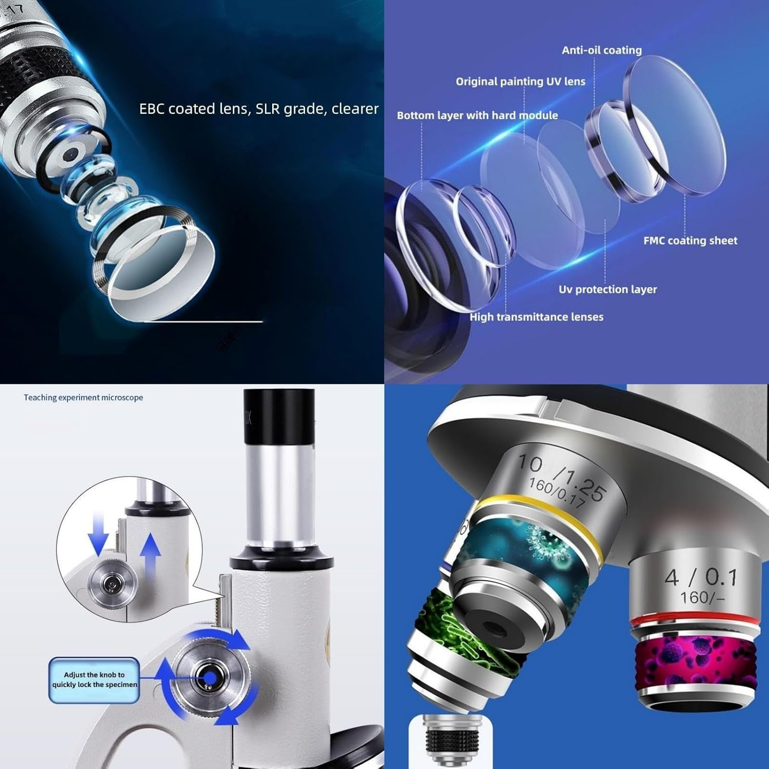 Microscope-200-4000X Magnification,Biological Educational Microscope for Students and Adults,With Phone Clip,Biological Specimen and Fill Light (White)